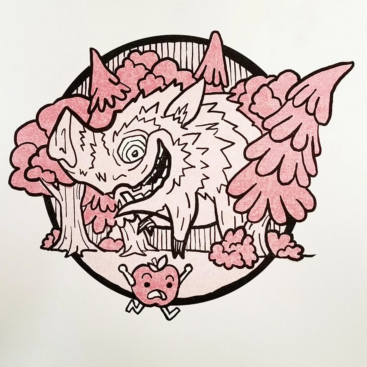 A print i made years ago dragged out from my stack of paper. Im the apple
.
.
.
#illustration #drawing #pig  #apple