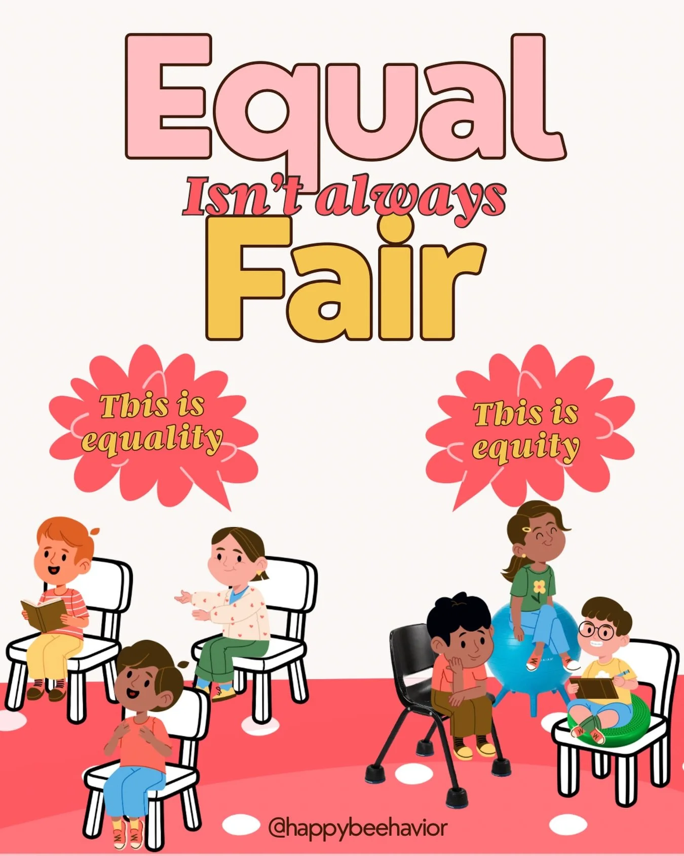 Equality means every child gets the same chair. It looks fair because everyone is treated the same, same seat, same setup, same expectations. But kids don&rsquo;t all have the same bodies, sensory needs, attention spans, or regulation skills, so &ldq