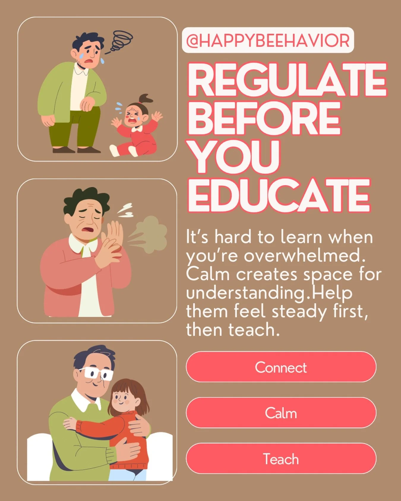 When a child is dysregulated, their brain is in survival mode not learning mode!! That&rsquo;s why correcting, lecturing, or disciplining in the heat of the moment usually doesn&rsquo;t stick :/

Regulate before you educate. Connect first. Co-regulat