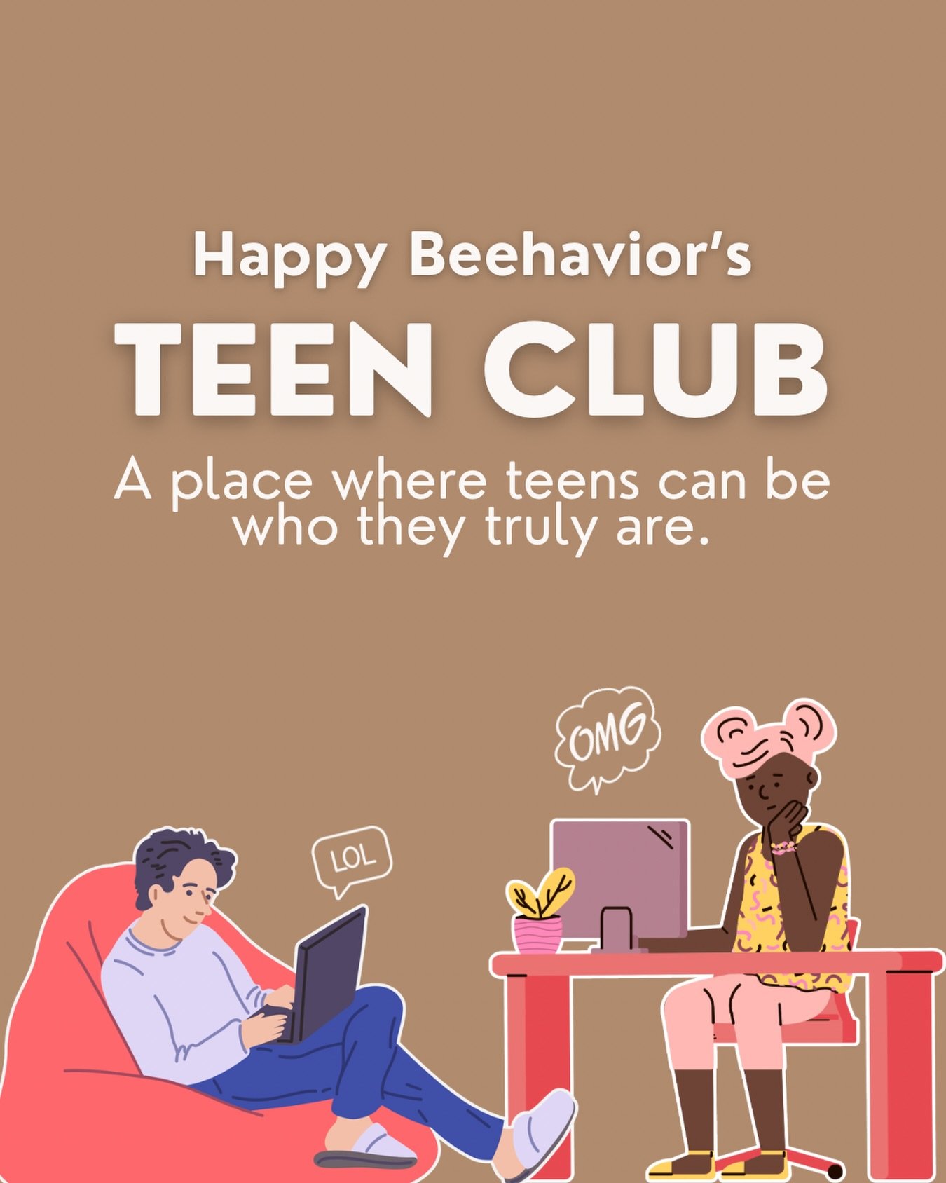 Looking for a space where your teen can just be themselves, no pressure, no masking?!💛 Our Happy Beehavior Neurodivergent Teen Club is a virtual hangout happening every other Monday at 6 PM led by behavioral analytic professionals,  where teens can 