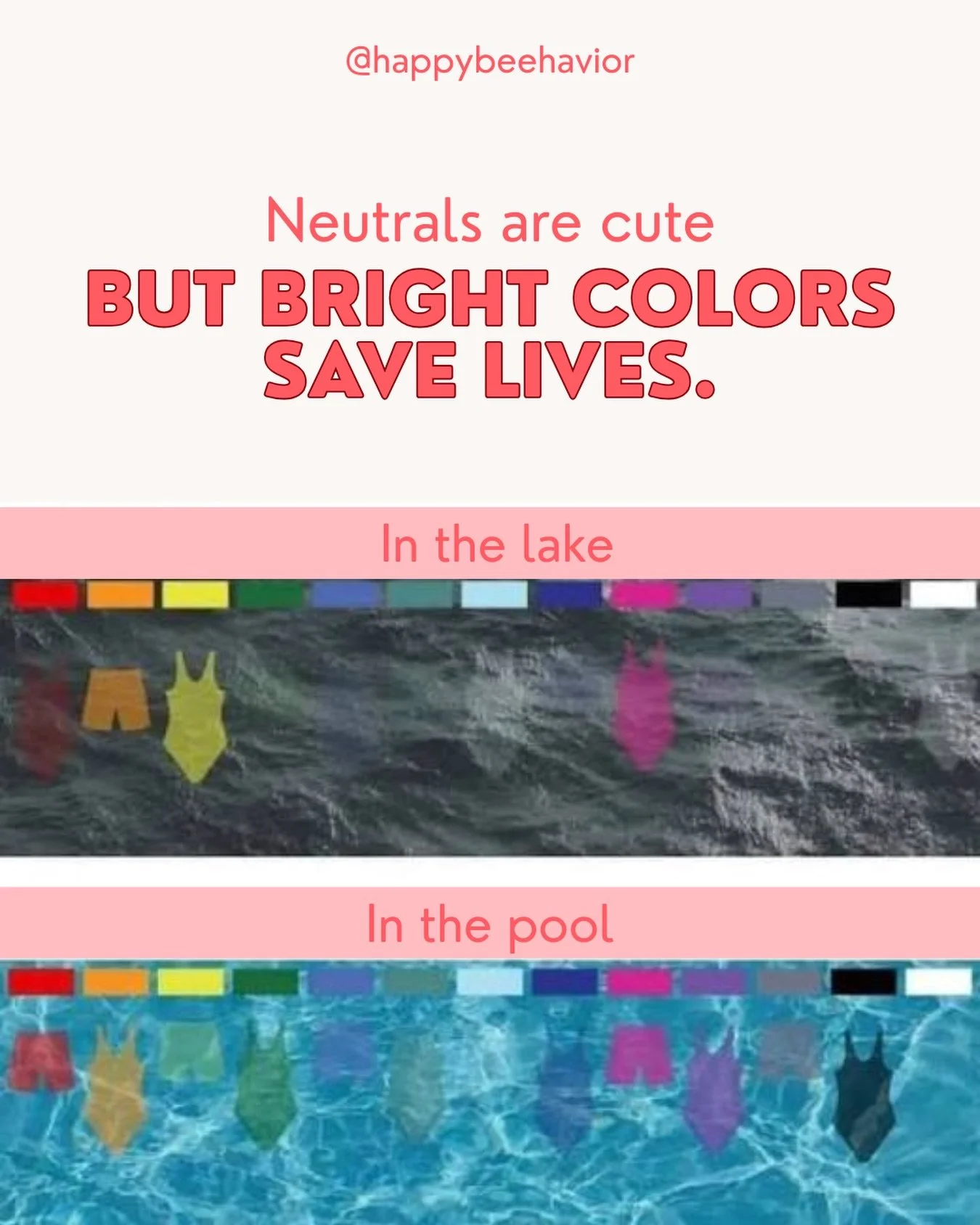 As summer gets closer and especially us being Florida moms, water safety is so important! &amp; water safety actually starts with which bathing suit you choose to buy! 

Choosing bright, high-visibility swimsuits can make a real difference in how qui