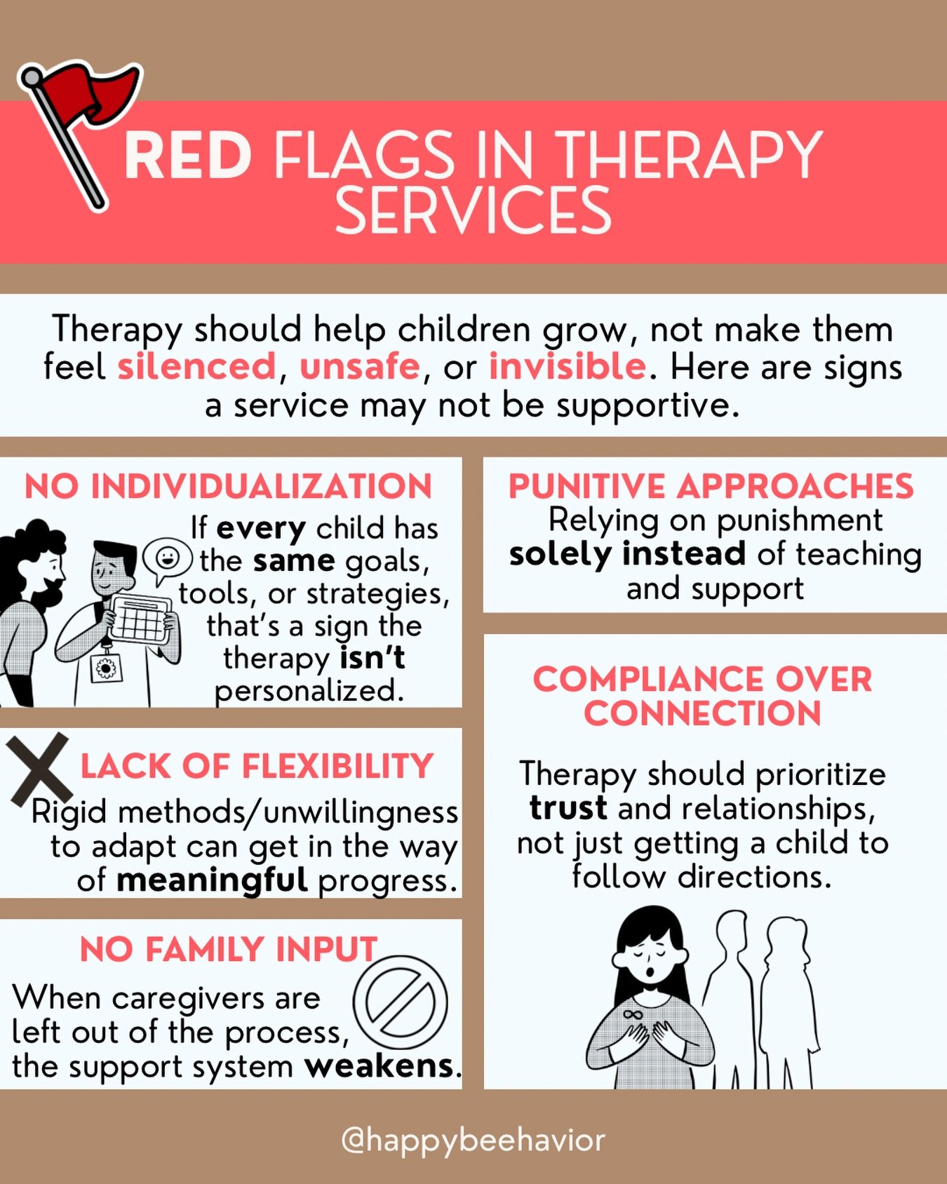 When you&rsquo;re looking at services like ABA, speech, OT, or PT, the biggest thing we tell parents is this: pay attention to how your child is treated and how you are treated.

You should feel included. You should feel listened to. Goals should mak