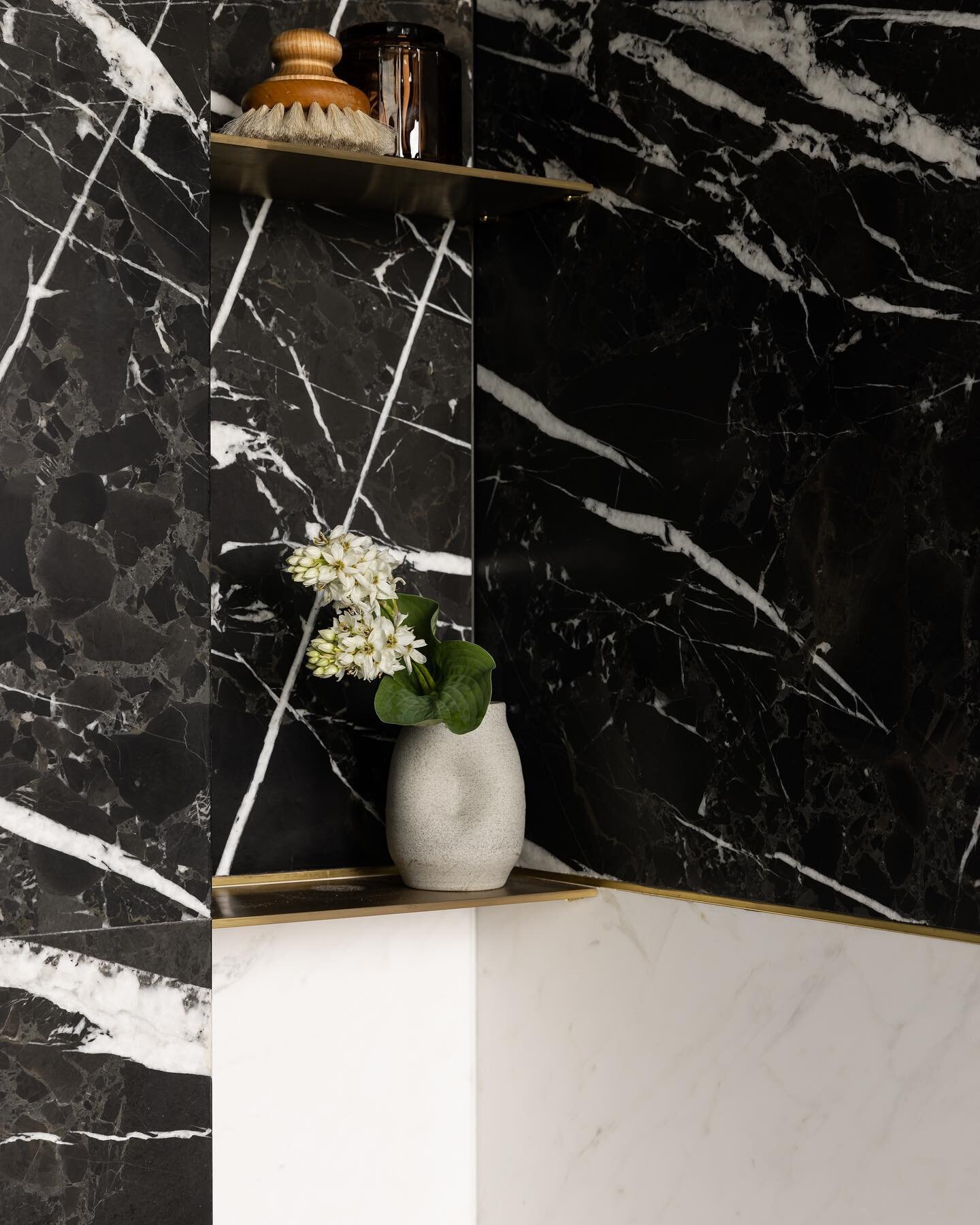 Mosman House /// Powder Room Details / Niche shelf in Brass with Black and White Marble &hellip; 
.
Architect @ursinoarchitects 
Photo @simonwhitbreadphoto 
Builder @dilcaraprojects 
Interiors @madebyalas 
Styling @hollyirvinestudio 
Furniture @fanul