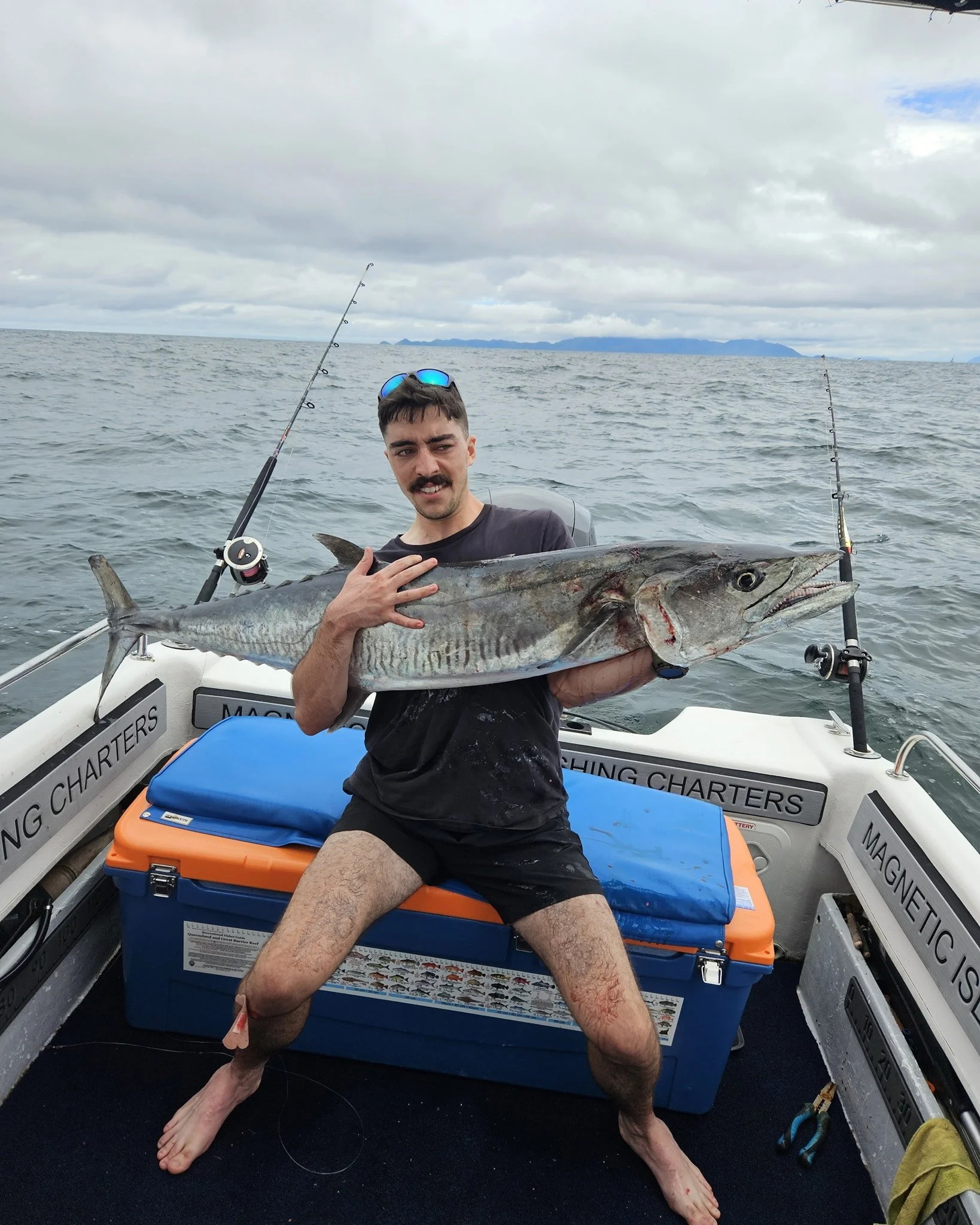 First time fishing on a boat and Will caught this huge Spanish Mackerel that put up a decent fight. Just over 1.5m long and it didn't fit in my extra long Mackerel eskie. My favourite lure did it again @halcotackle 
 #magneticislandfishingcharters #h