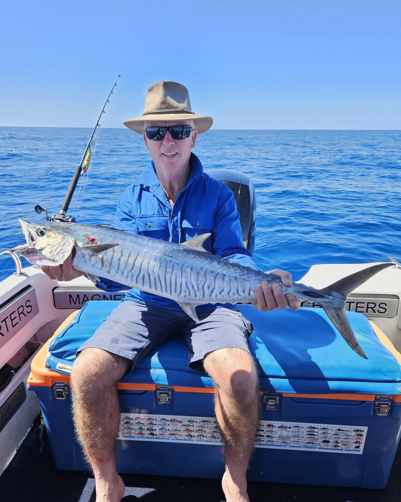 What a fantastic day out on the water. Plenty of Humpback Whales breaching around the shoal grounds. 
Hooked up a few Spanish Mackerel with this one being catch of the day. 
Lost a huge fish that took a lot of line very quickly and unfortunately the 