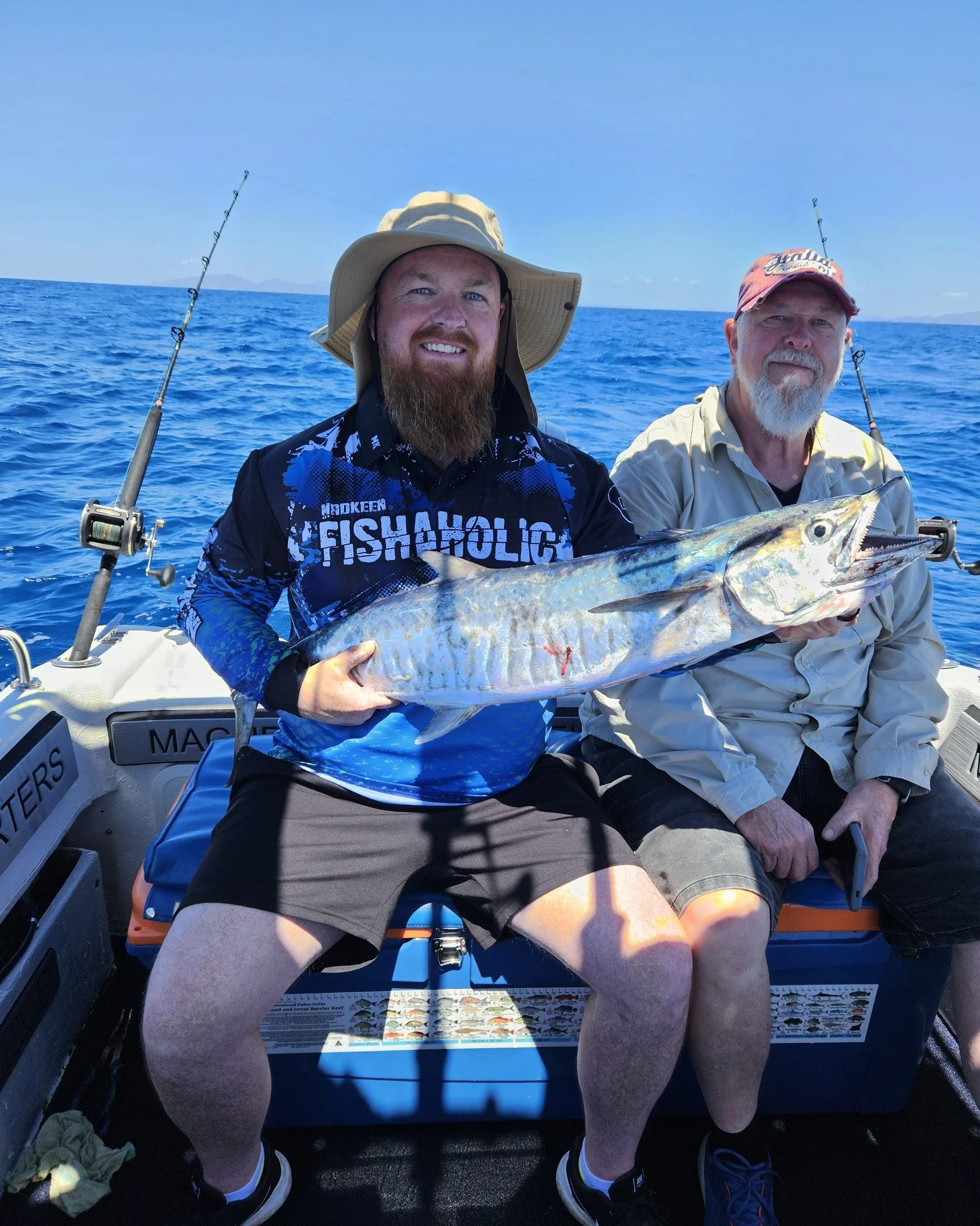 Another beautiful day in the Coral Sea seeing Humpback Whales, Sea Snakes and catching fish. James caught the fish of the day being a nice size Spanish Mackerel and Don landed a very big Spotted Mackerel. Congratulations guys. #magneticislandfishingc