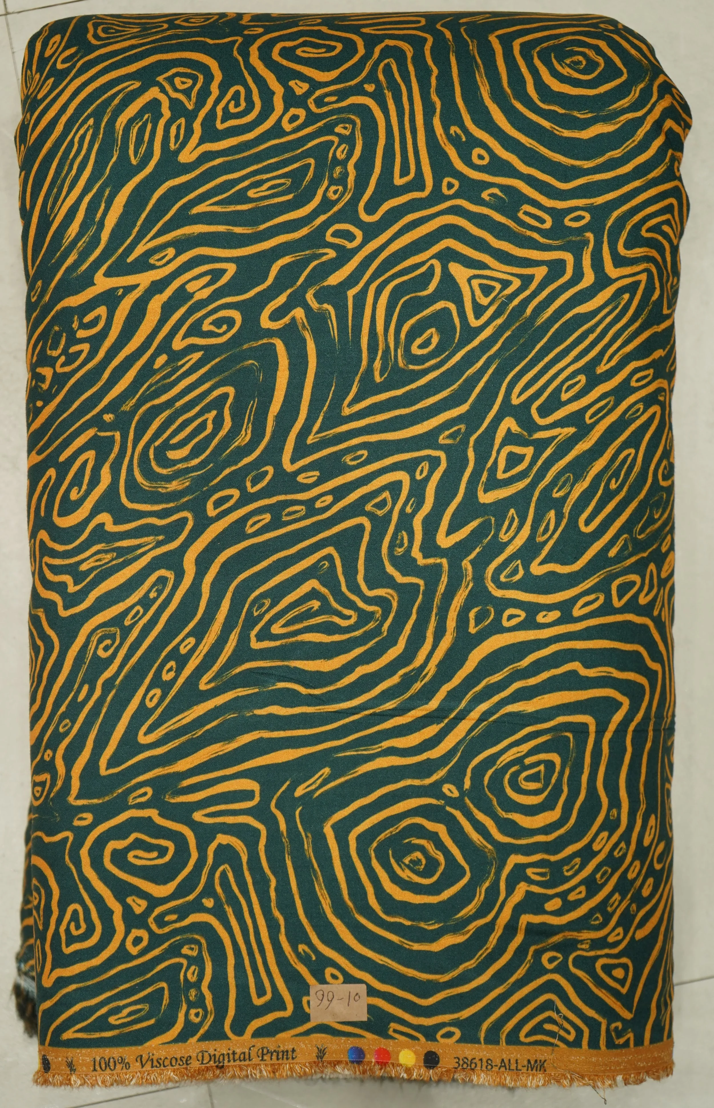 Radiant emerald-green and rich espresso-brown canvas showcasing an ornate abstract motif featuring fluid organic brushstrokes, bold contrasting stripes, and refined traditional borders.