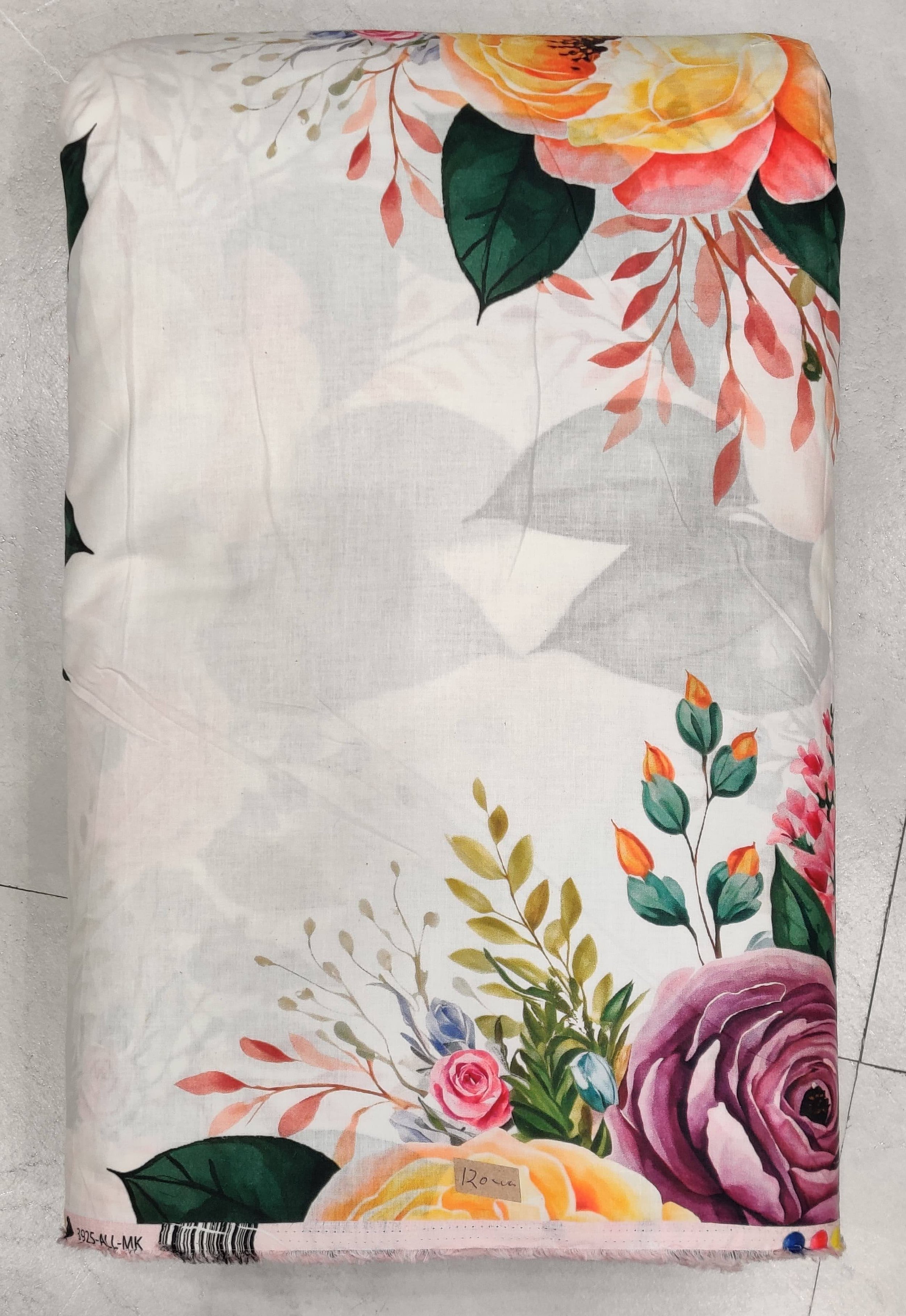 Rich black background featuring an intricate floral pattern composed of delicate vintage roses and lush greenery, accented by subtle golden vines.