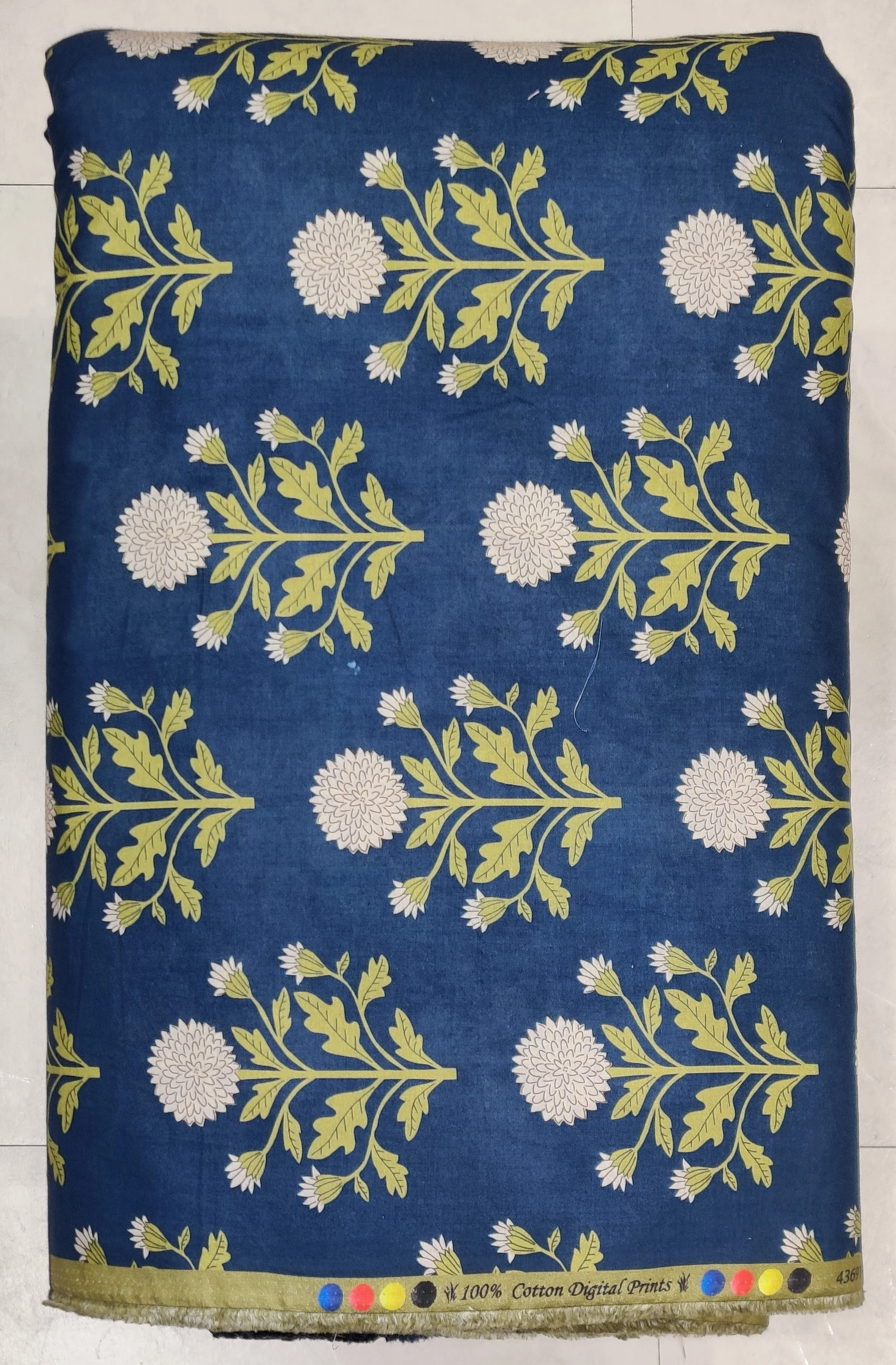 Classic navy blue and white traditional floral block print, ideal for crafting elegant ethnic kurtis and timeless summer wear.