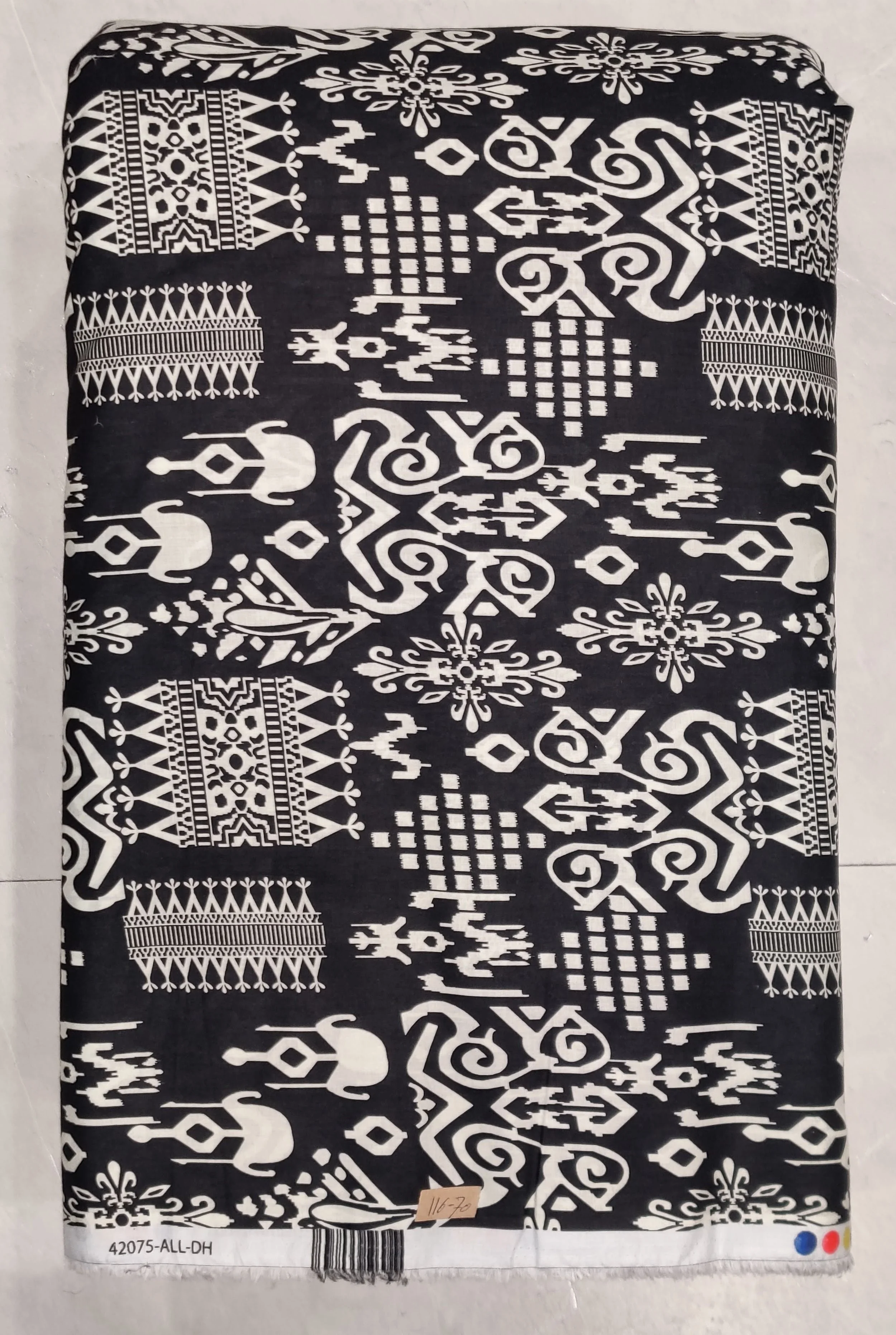 Intricate black and white geometric block print, ideal for crafting elegant ethnic kurtis and contemporary everyday wear.
