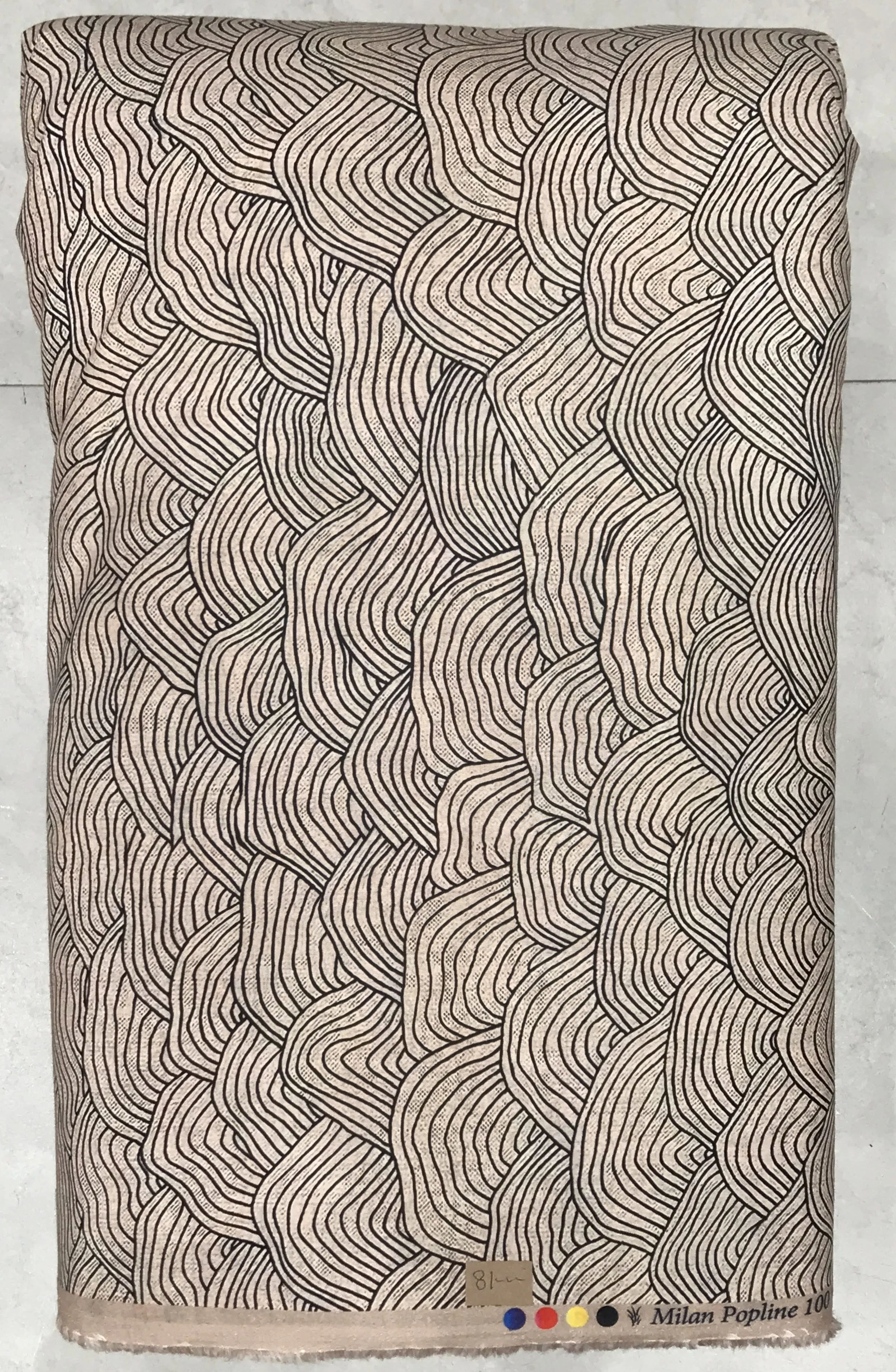 Textured cream and soft beige background featuring an intricate, flowing wave-like or feather-inspired abstract geometric pattern with delicate detailing.