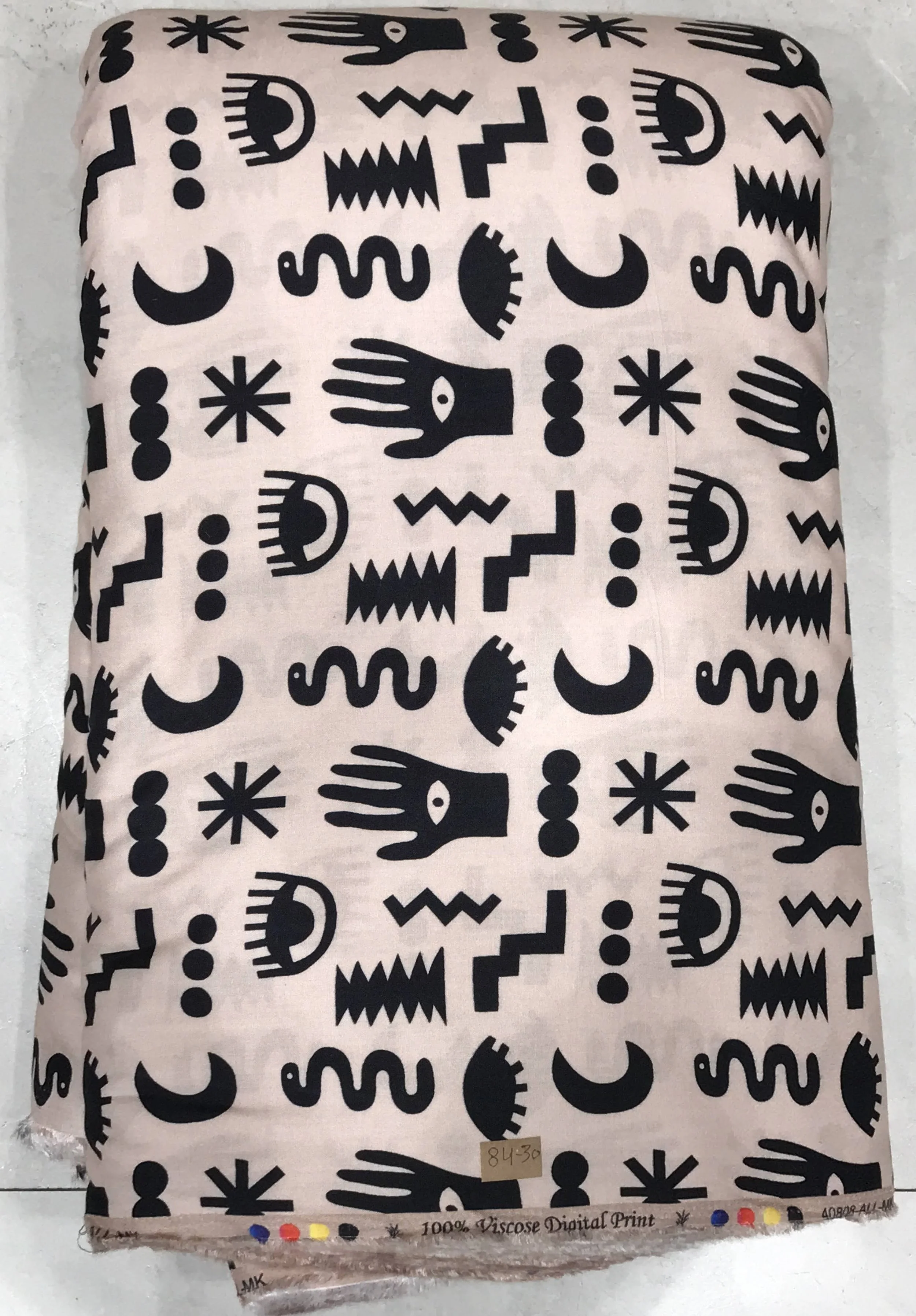 Vibrant ivory and midnight-black canvas featuring a modern abstract geometric layout with contrasting tribal-inspired symbols, stylized waveforms, and graphic motifs.