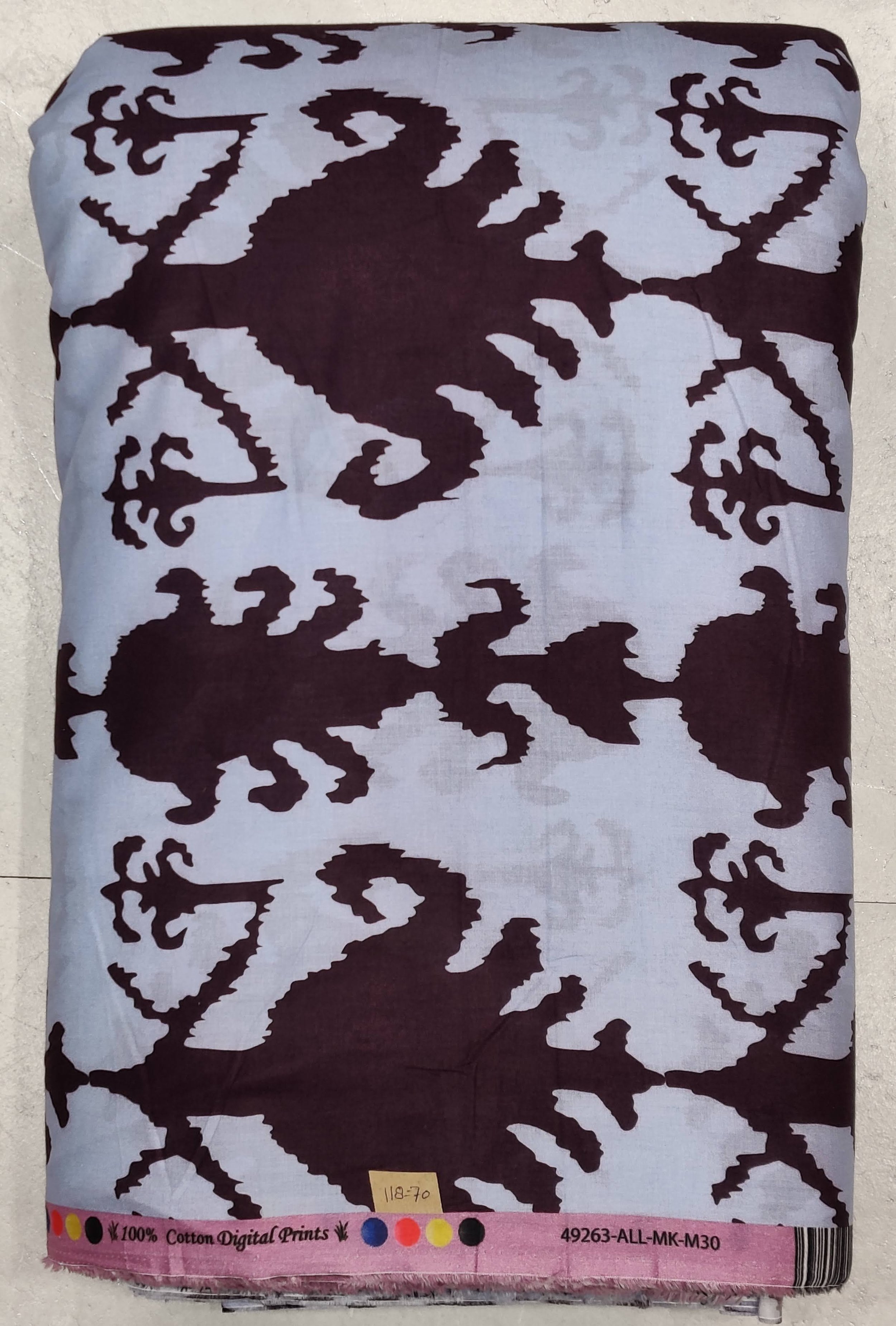Quirky light blue and black block-style crab print, perfect for crafting playful summer shirts and breezy resort wear.