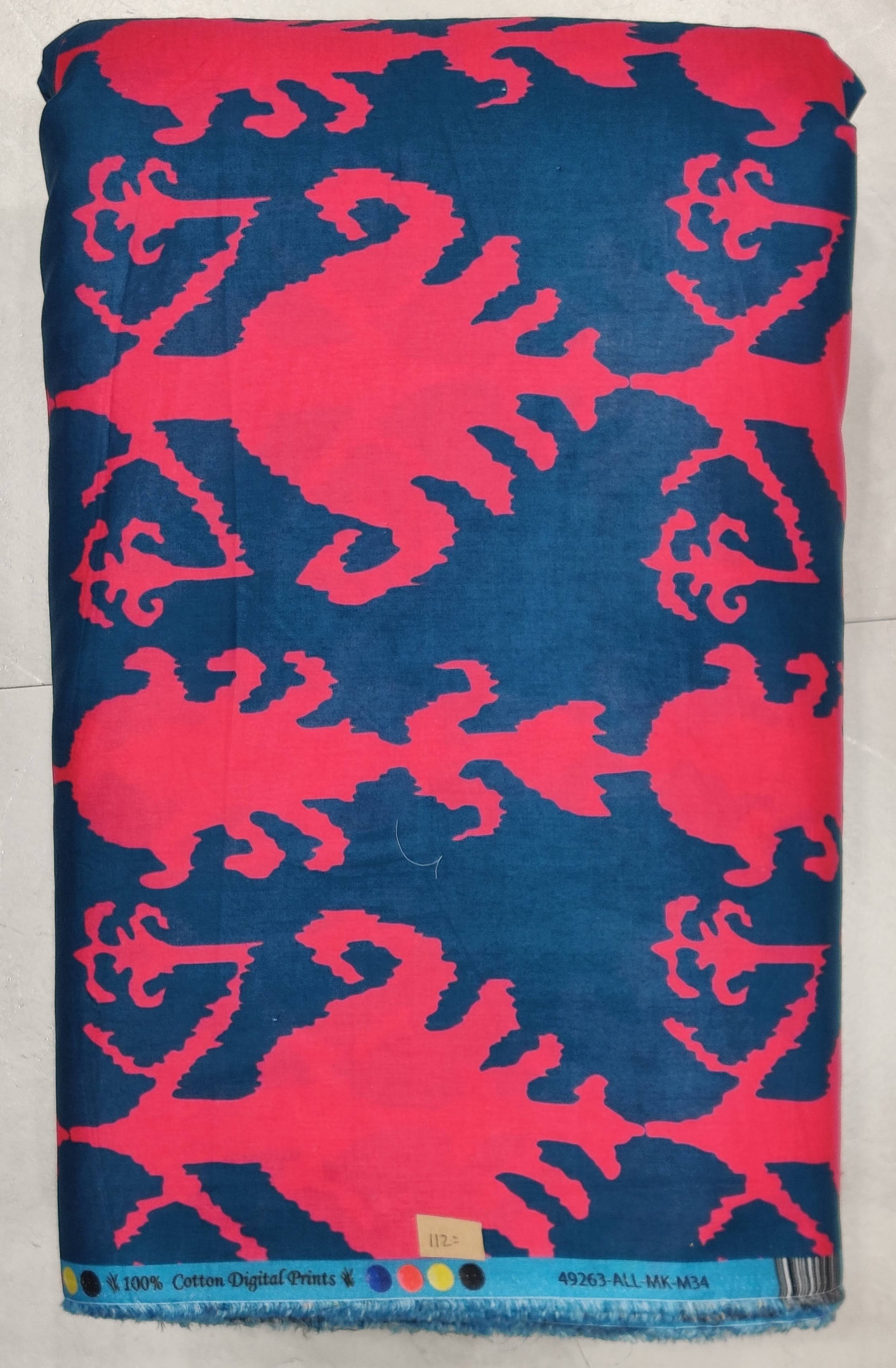 Quirky navy blue and vibrant pink crab print, perfect for crafting playful summer shirts and relaxed resort wear.