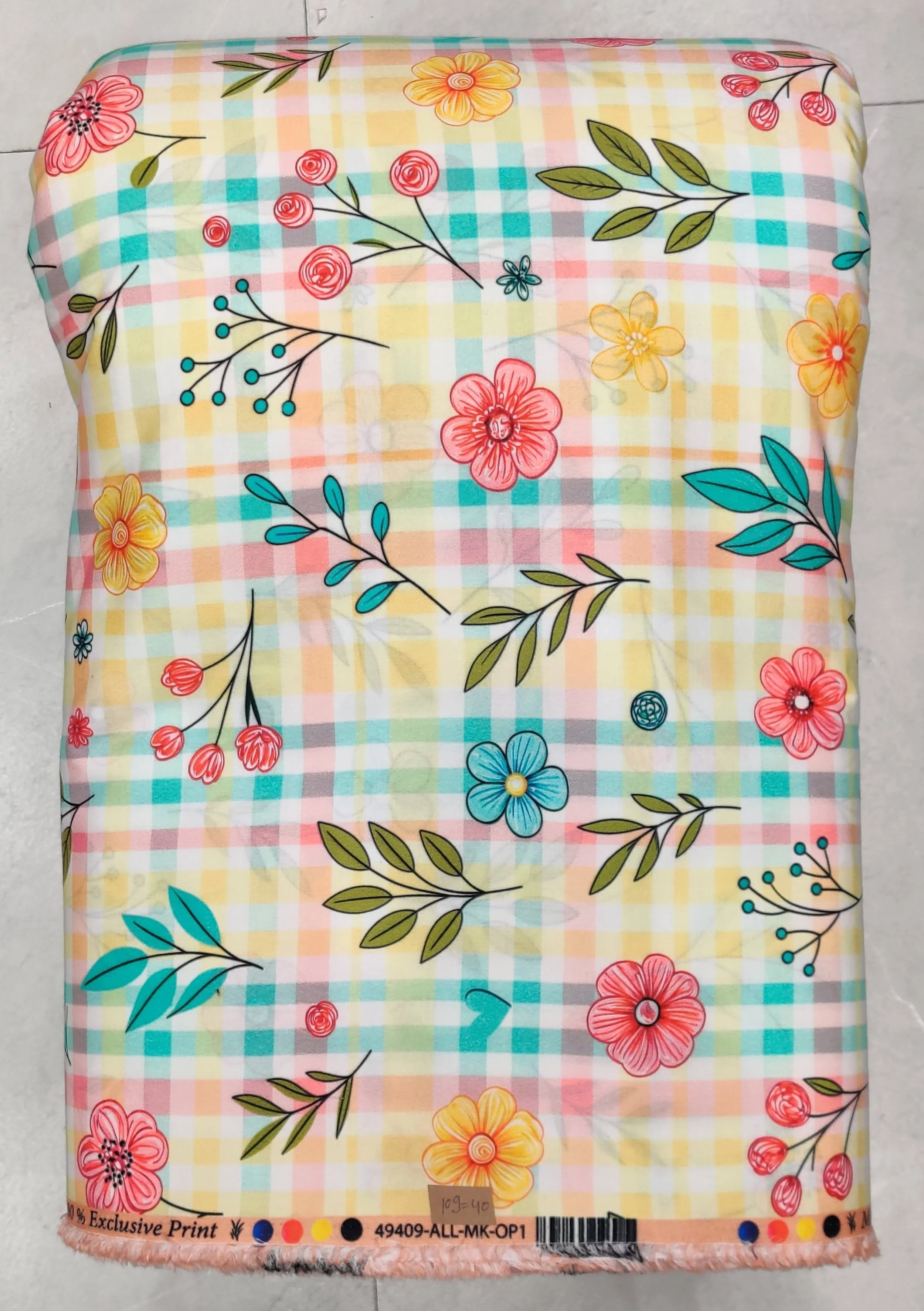 Soft pastel-yellow background featuring a dense, traditional ethnic block-print layout with tiny repeating floral motifs, delicate vines, and fine geometric borders.