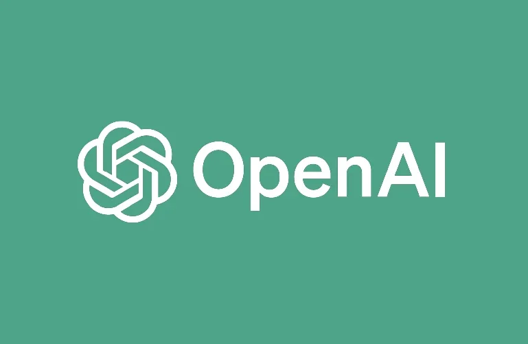 Logotipo da OpenAI com símbolo geométrico e o texto 'OpenAI' em fundo verde