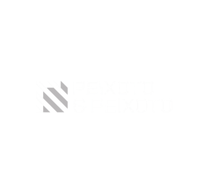 Logotipo com desenho de linhas diagonais e o texto 'PEIXOTO & PEIXOTO' em letras brancas.