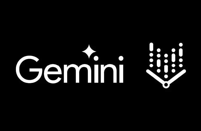 Logotipo do signo de Gêmeos com texto 'Gemini' e símbolo astrológico de Gêmeos ao lado, ambos em branco sobre fundo preto.