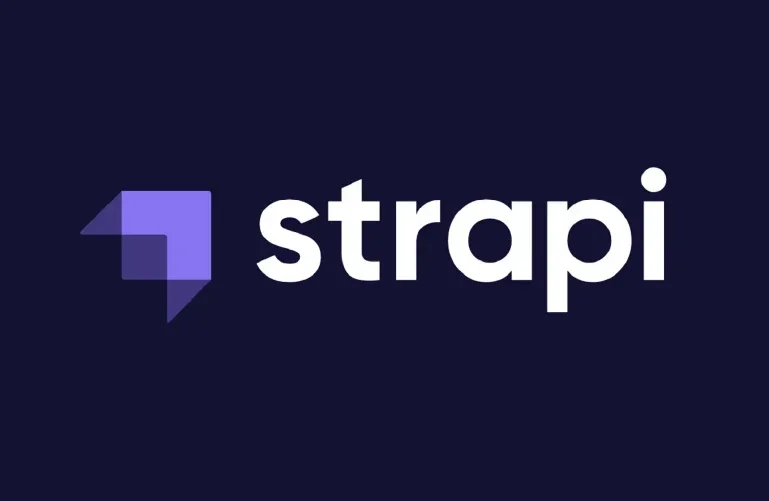 Logotipo da empresa Strapi com ícone roxo e fundo escuro