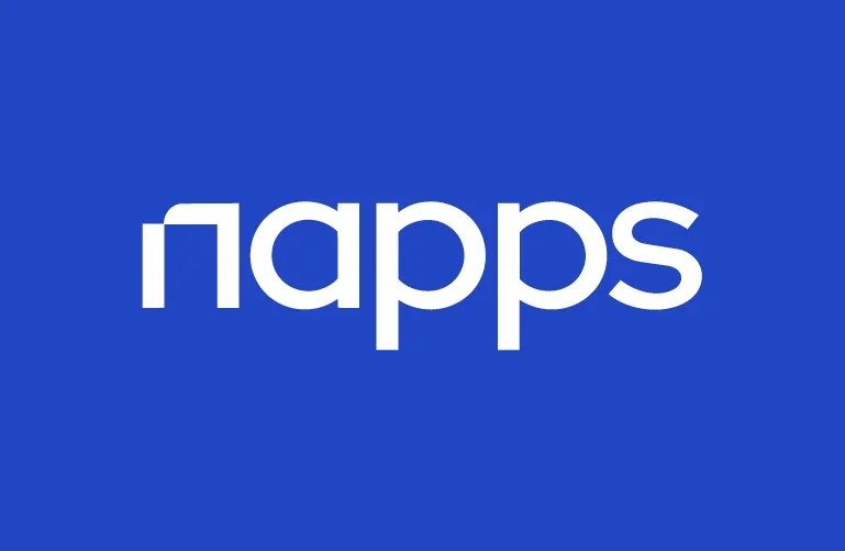 Logo azul com a palavra 'napps' em letras brancas.