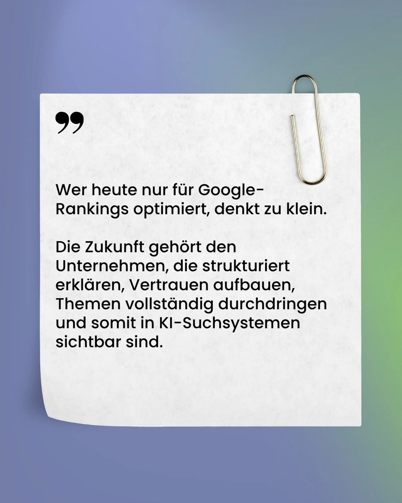 Suchmaschinenoptimierung (SEO) geh&ouml;rt seit Jahren zum Standardrepertoire erfolgreicher Unternehmen und war lange klar definiert: Rankings bei Google gewinnen!
Doch heute verschiebt sich das Spielfeld. SEO endet nicht mehr bei Google &ndash; es e