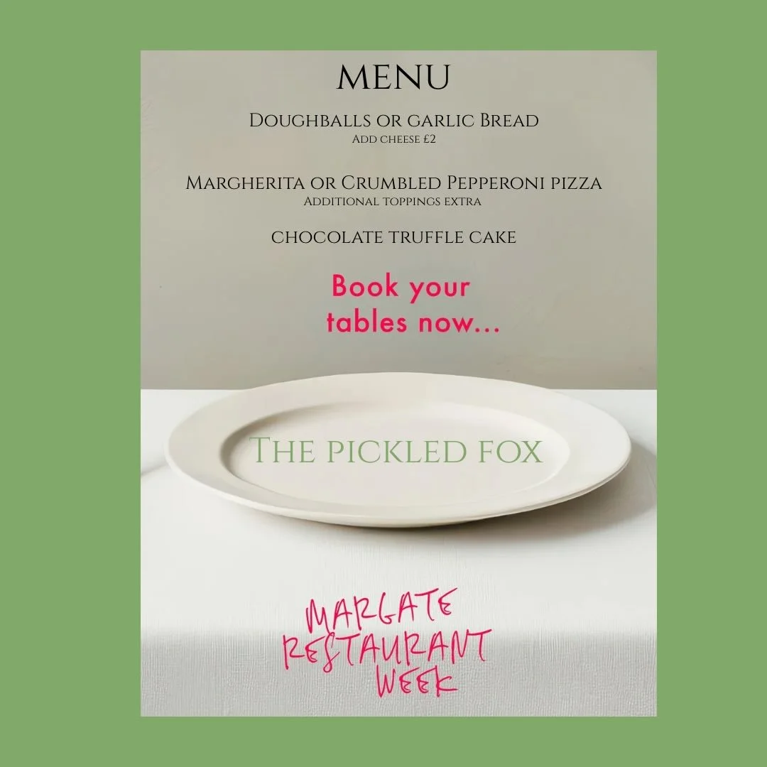 Don't miss out on Margate Restaurant Week! We're offering a special menu on Thursday and Friday for &pound;20.26. GF options available, book now! 🦊❤️