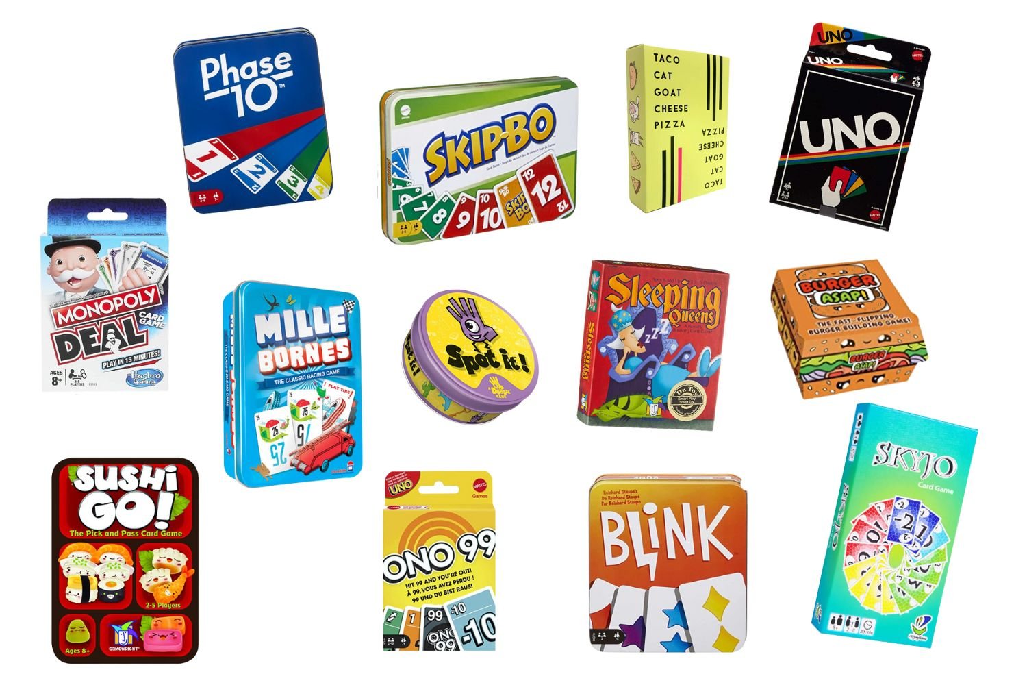 Mattel 3 Card Games, UNO, Phase 10, ONO 99, For All Ages, Travel