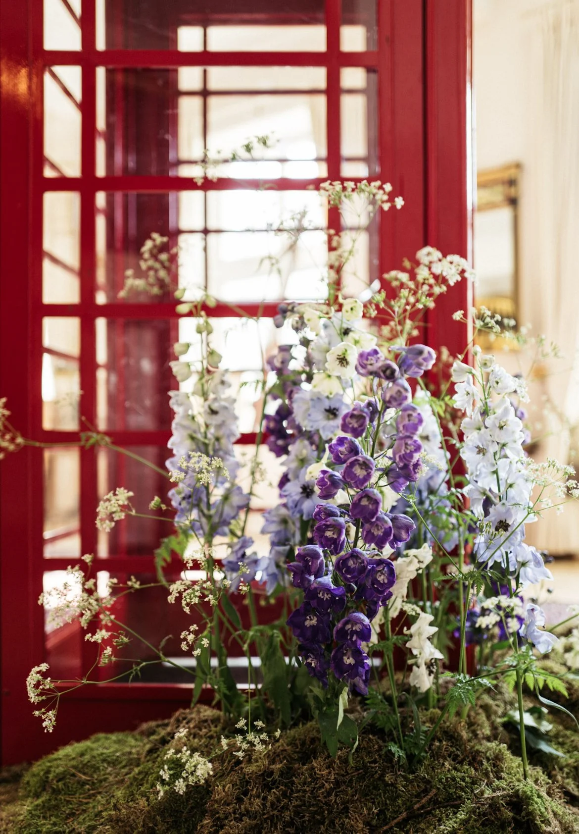 British red telephone box flower installation