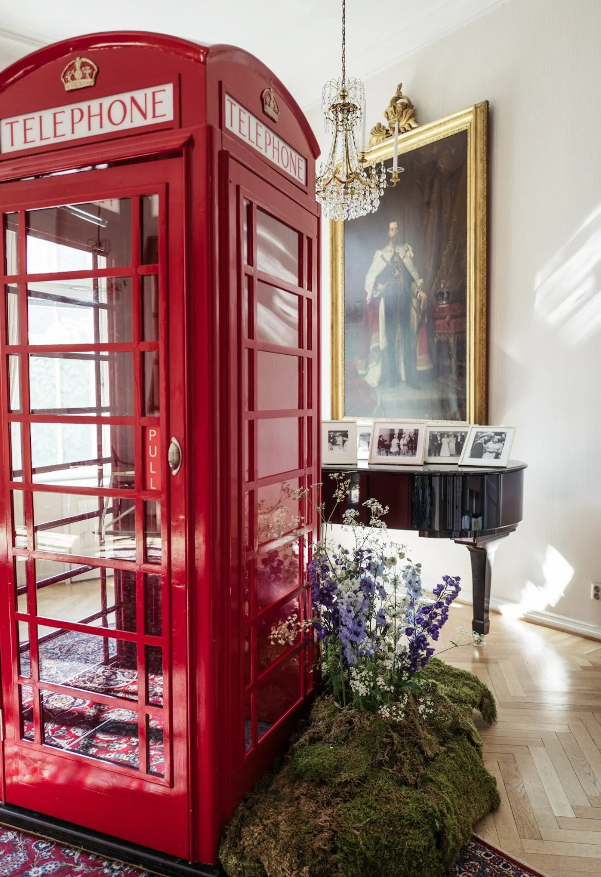British red telephone box flower installation