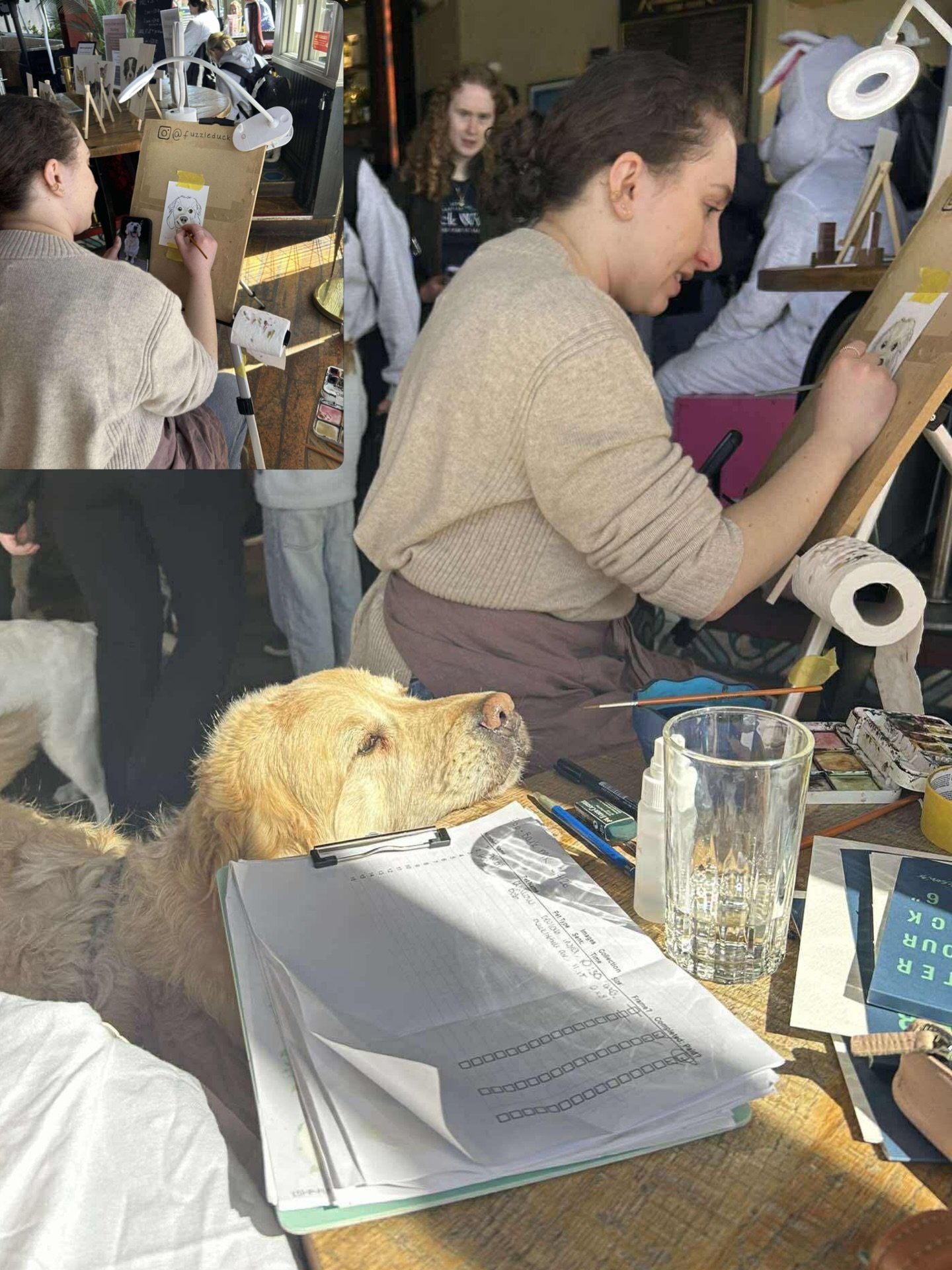 Lived the dream live painting in the chaos at Pop + Bark this weekend! Paint brushes can be mistaken for sticks.. but puppachinos are more tempting.

@popandbark 

#petportrait #livepetpainter #liveart #peteventartist #fuzzleduck