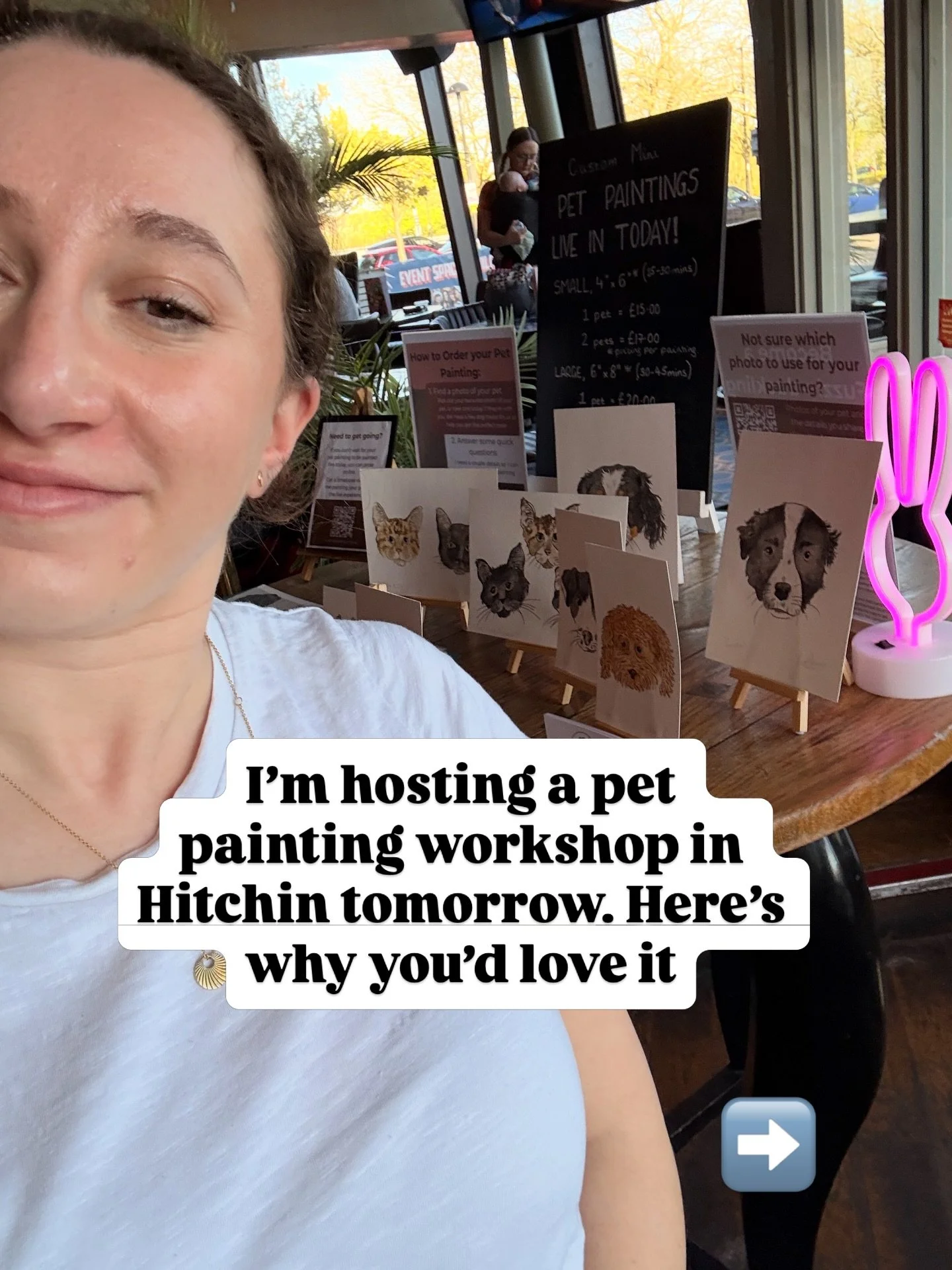 Last chance to join us tomorrow to learn how to paint your own pet. And enjoy and drink and the good vibes

Book by the link in my bio 
@thehammhitchin 

#petpaintingworkshop #paintinginhitchin #liveartist #petportraits #fuzzleduck