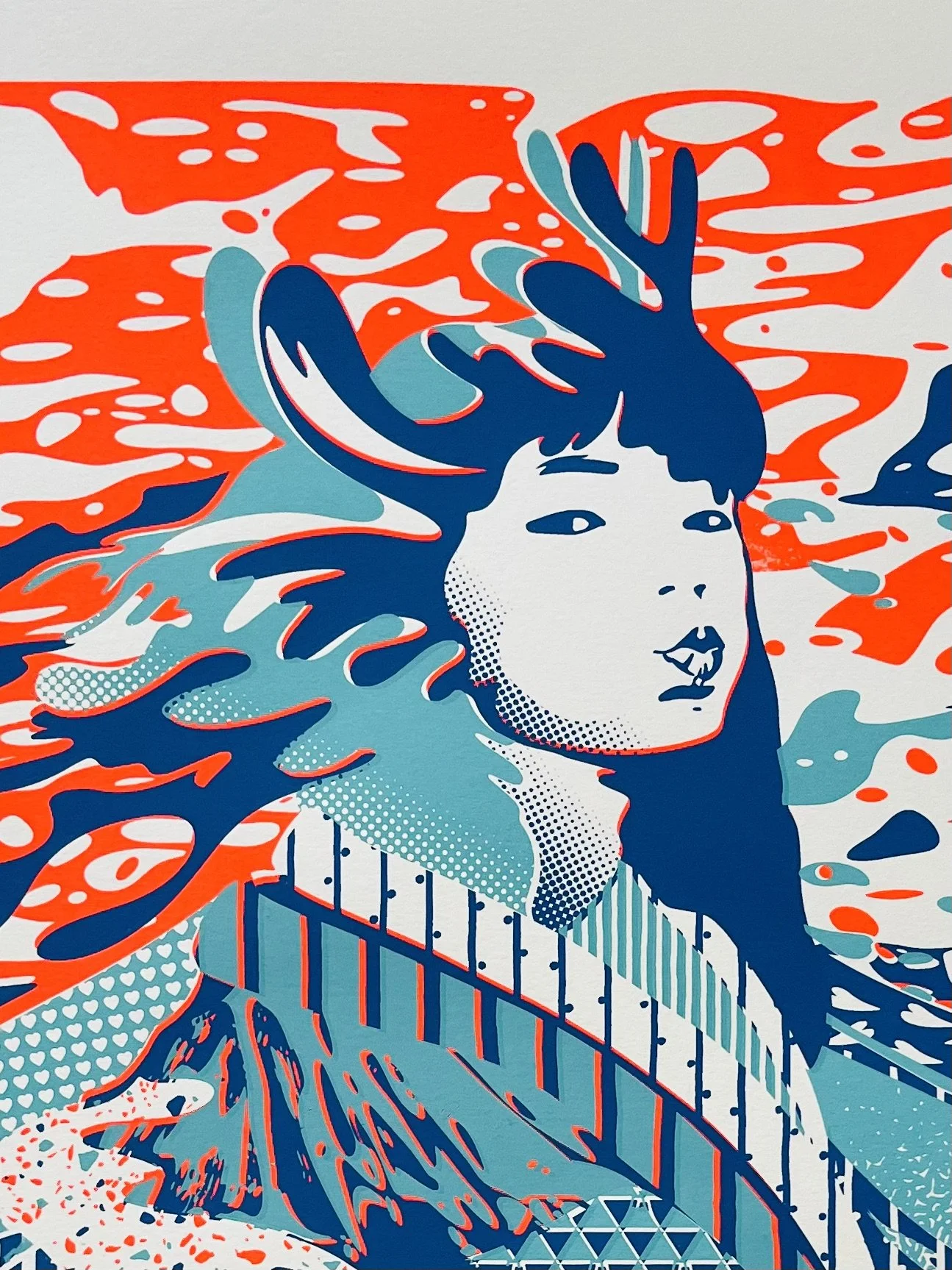 *Wakanacolors* Vibrant pop art with abstract patterns and a stylized face 