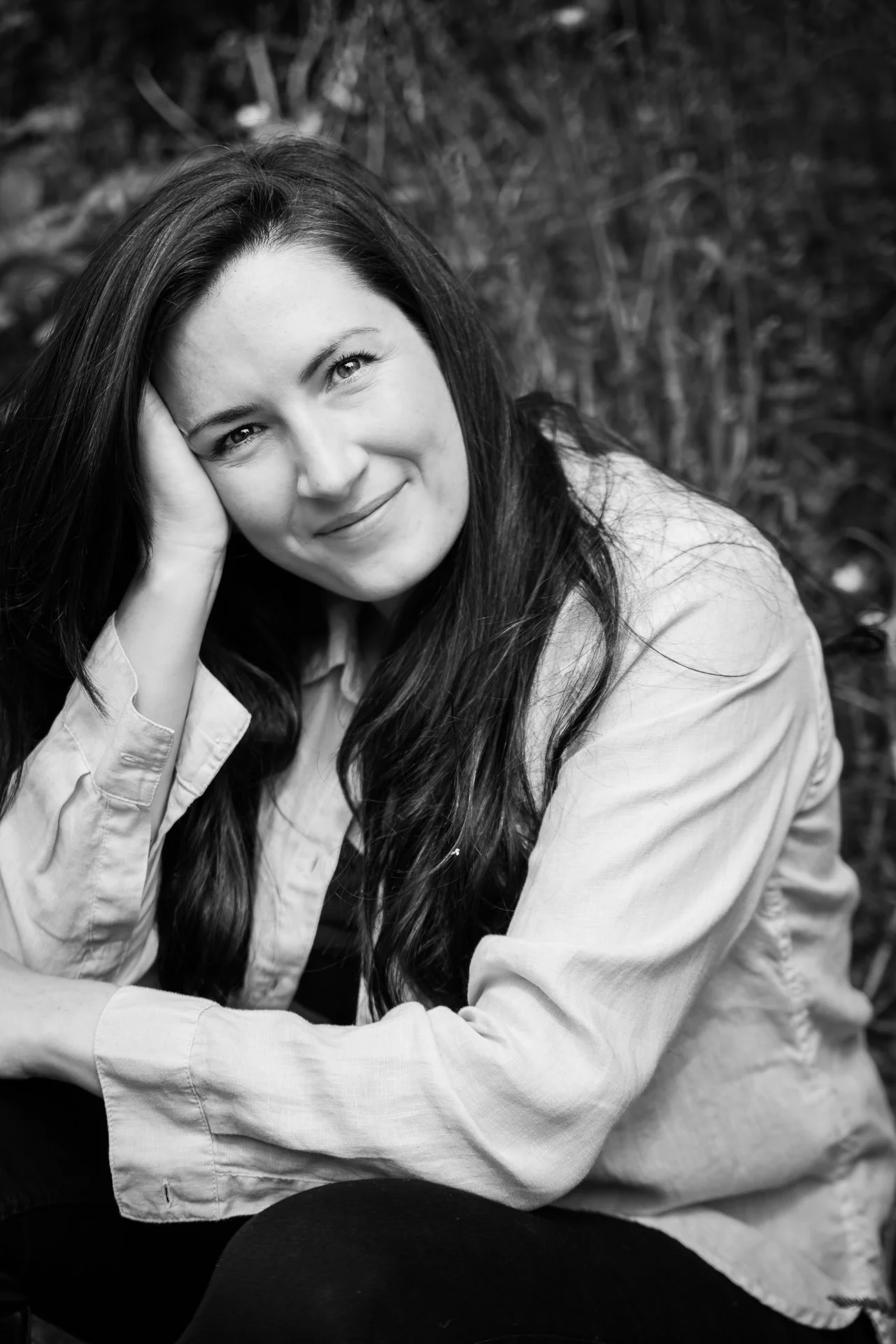 Black and white portrait of Humankind Founder Linda Marie Egan Relationship Coach, photography by Donna Ford