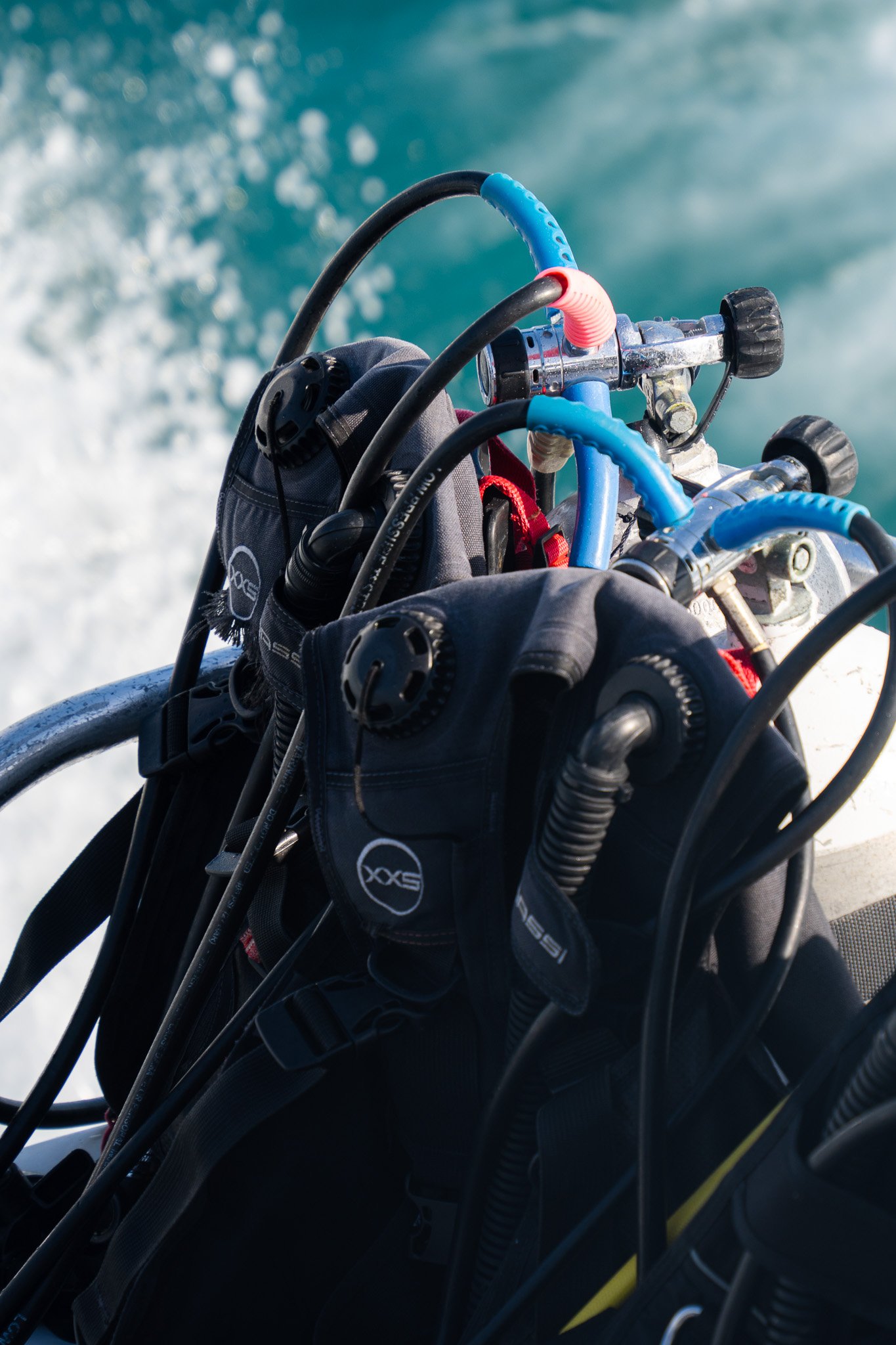 scuba dive gear on boat, belize.jpg