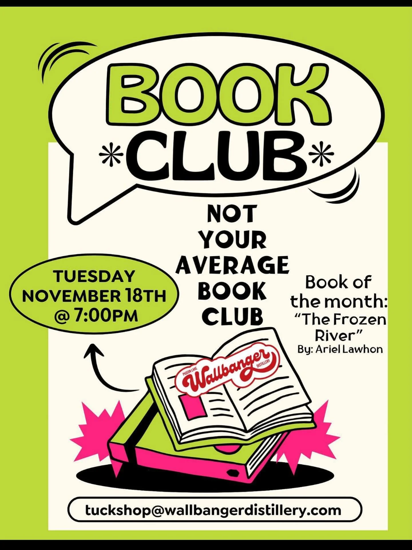BOOK NERDS, UNITE! π€
The next Banger Bookies Book Club is happening Tuesday, November 18th — and we’re reading “The Frozen River” by Ariel Lawhon!
Whether you’re a hardcore reader π or just in it for the vibes, this