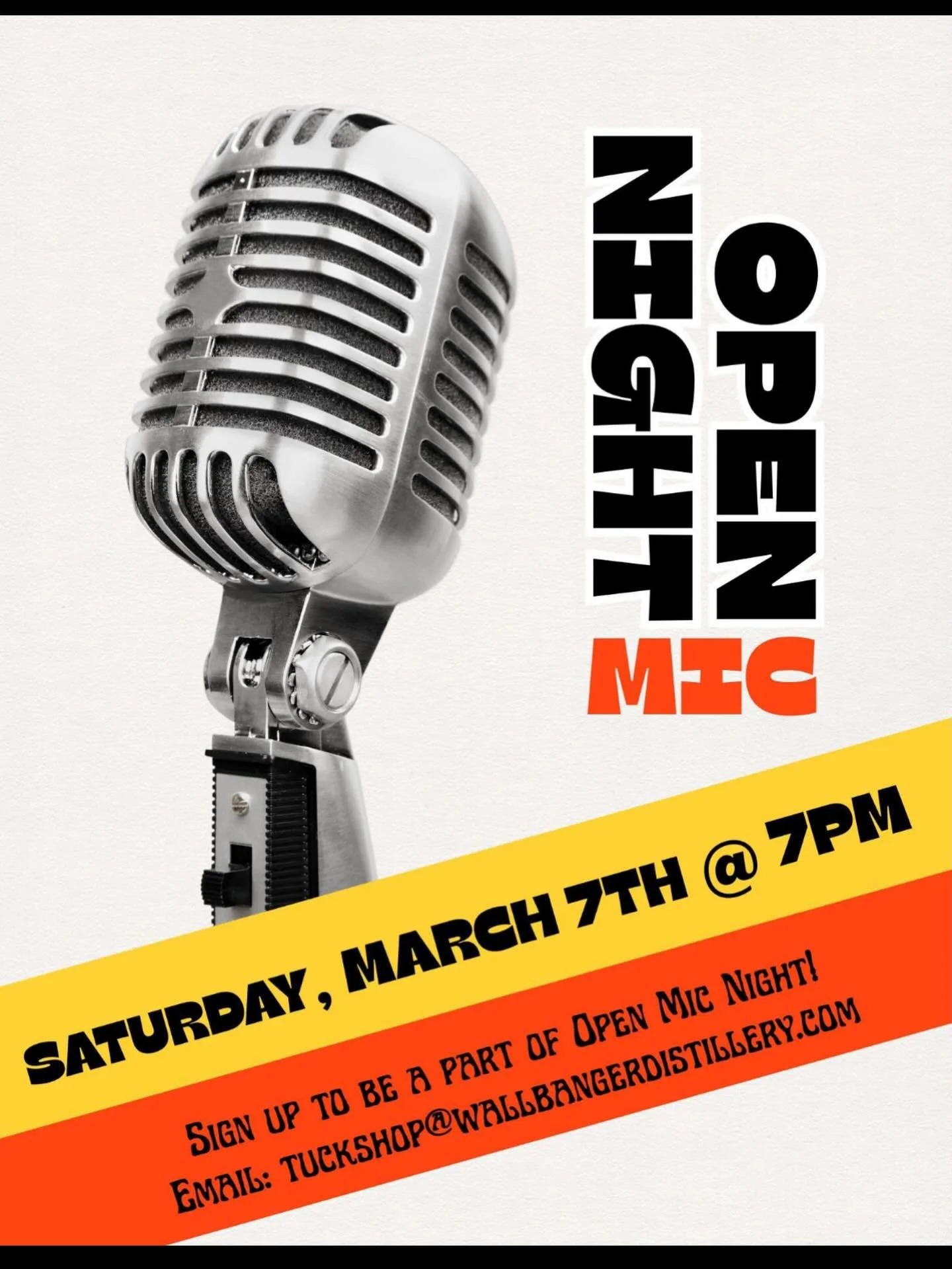 Open Mic Night at Wallbanger! 

Join us for an unforgettable night of live music, great vibes, and of course, cocktails!

Ready to take the stage? Whether you&rsquo;re a seasoned performer or trying it out for the first time, we want YOU. The more ta