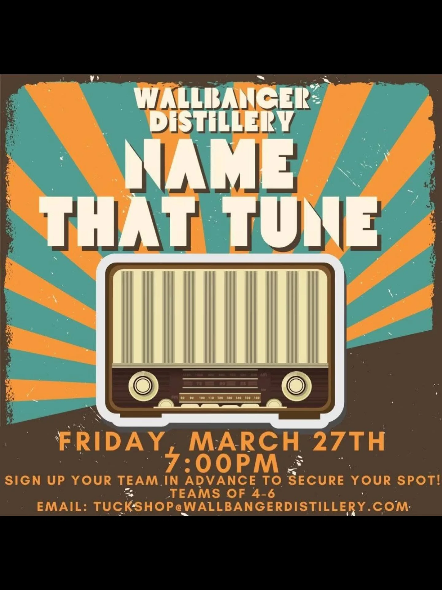 Think you know your music? Put your ears to the test! 

Come down to Wallbanger THIS Friday, March 27th at 7:00 PM for NAME THAT TUNE! 🎶

Pre-sign up your team to secure your spot &mdash; this one fills up fast!

Grab your pals, bring your best musi