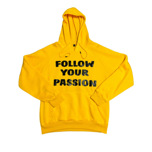 FOLLOW YOUR PASSION PULLOVER HOODIE MUSTARD YELLOW