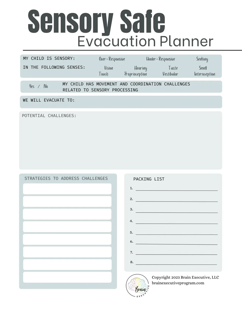 Sensory Safe Evacuation Planner | Disaster Preparedness Occupational ...