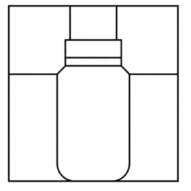 Geometric drawing of an outline square with sections divided by vertical, horizontal, and half circle lines.