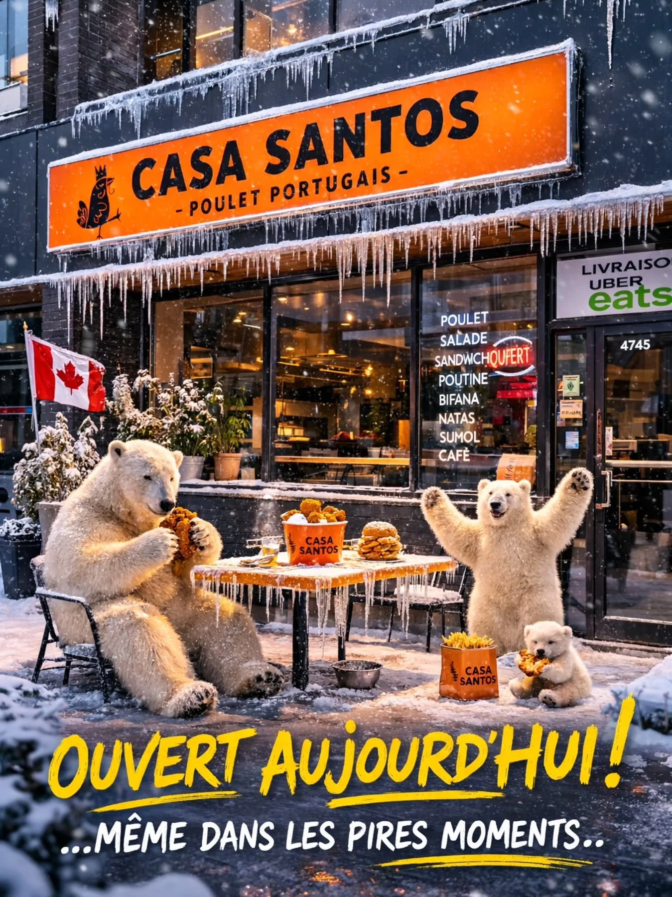 Nous sommes ouverts aujourd'hui. Si vous avez besoin d'une bonne poutine, ou d'un bon poulet portugais, nous sommes l&agrave; pour vous r&eacute;chauffer le c&oelig;ur. 🧡💯🇵🇹 Faites attention sur la route! #verglas #winter #danger #laval #vimont
