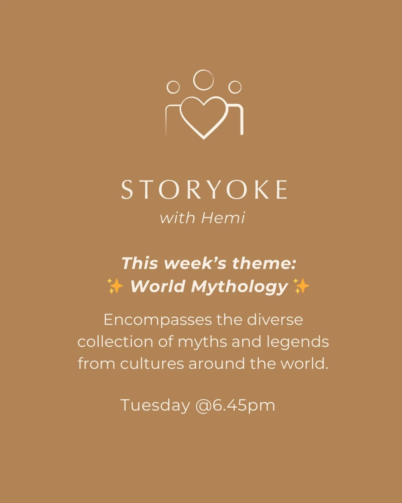 ✨ Storyoke with Hemi ✨
📖 Tuesday 6:45pm
This week&rsquo;s theme: World Mythology