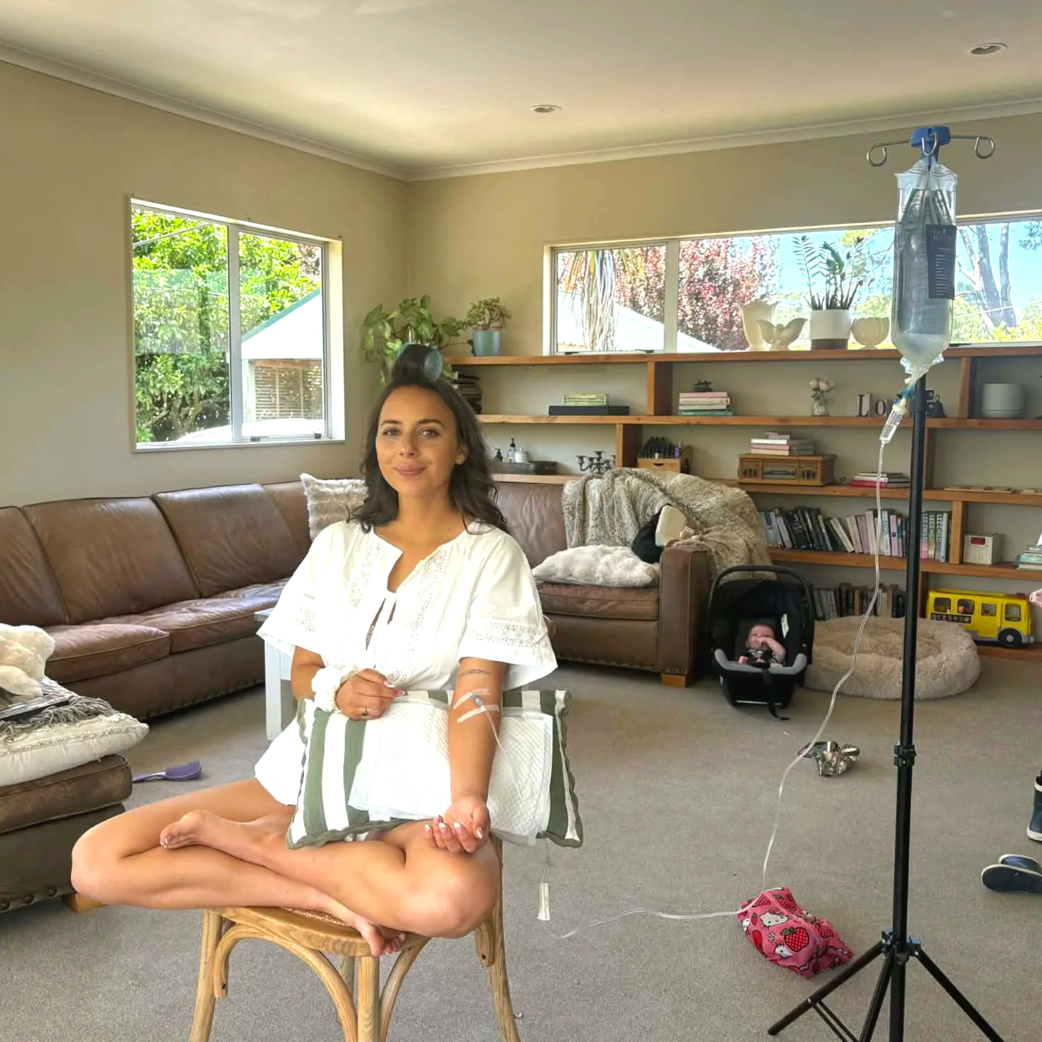 Bride receiving an IV vitamin drip on her wedding day for a radiant pre-wedding glow, hydration, and natural calm before walking down the aisle.