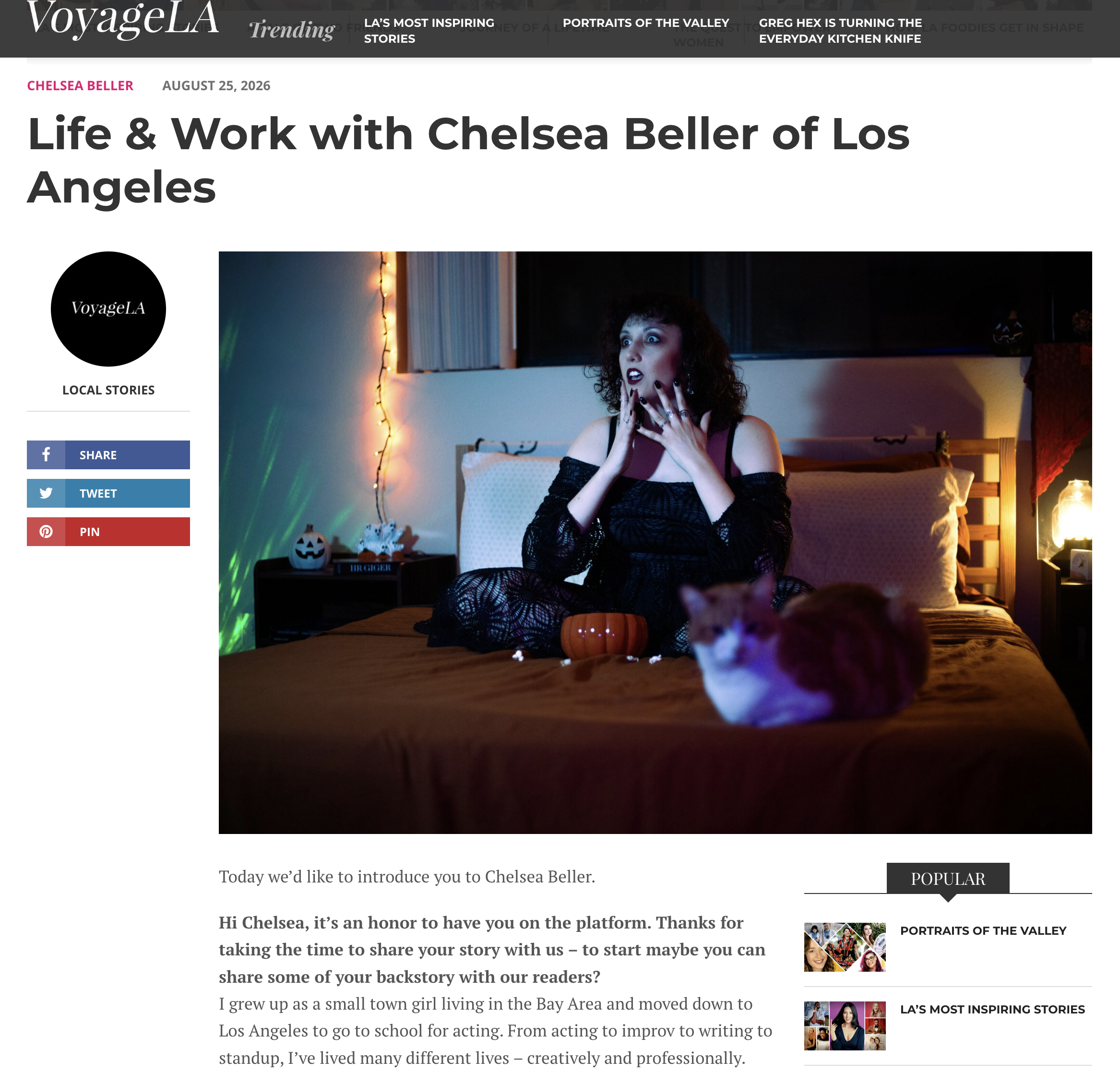 An article about Chelsea Beller in VoyageLA, an online magazine that showcases creative people and artists.