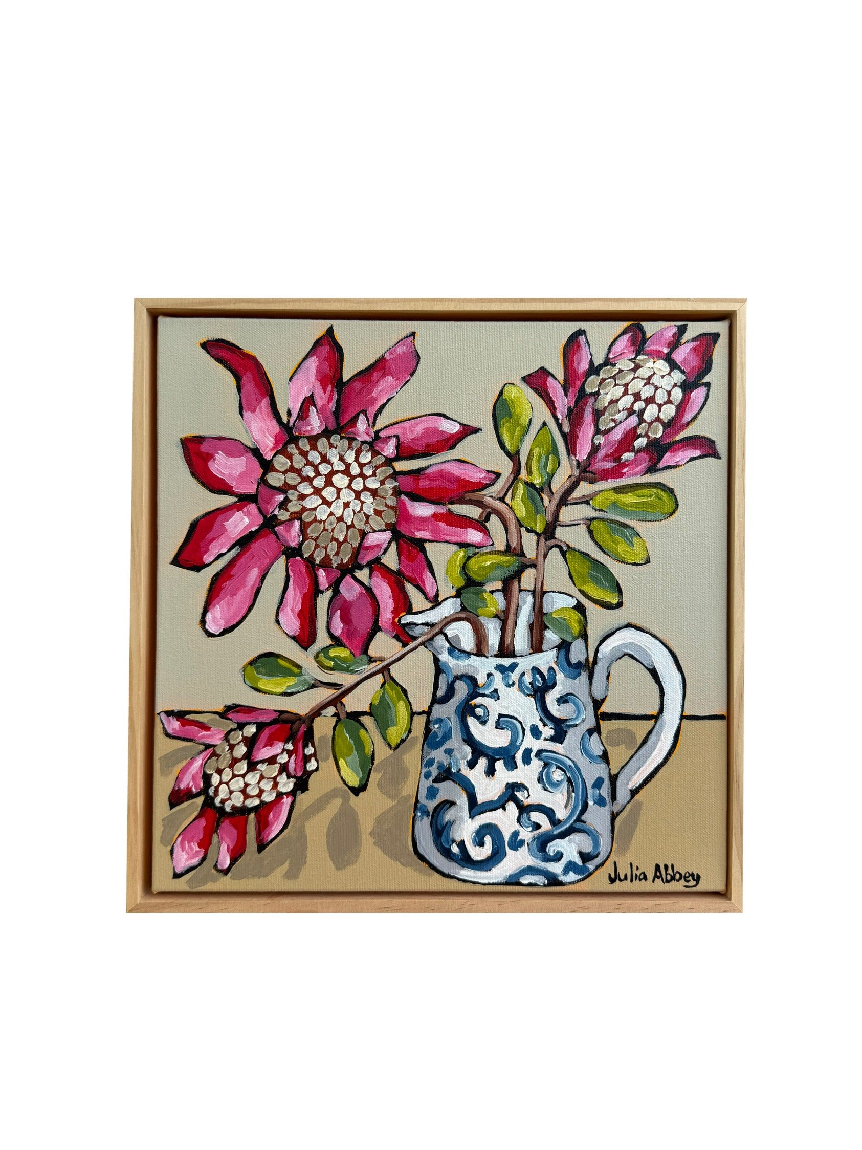 Proteas in a Blue Vase