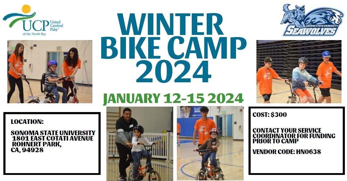 There are just a few spots left for our Winter Bike Camp, held on January 12-15 at Sonoma State University! Enroll TODAY! Learn more and download your registration form here: https://www.ucpnb.org/recreation-programs-overview