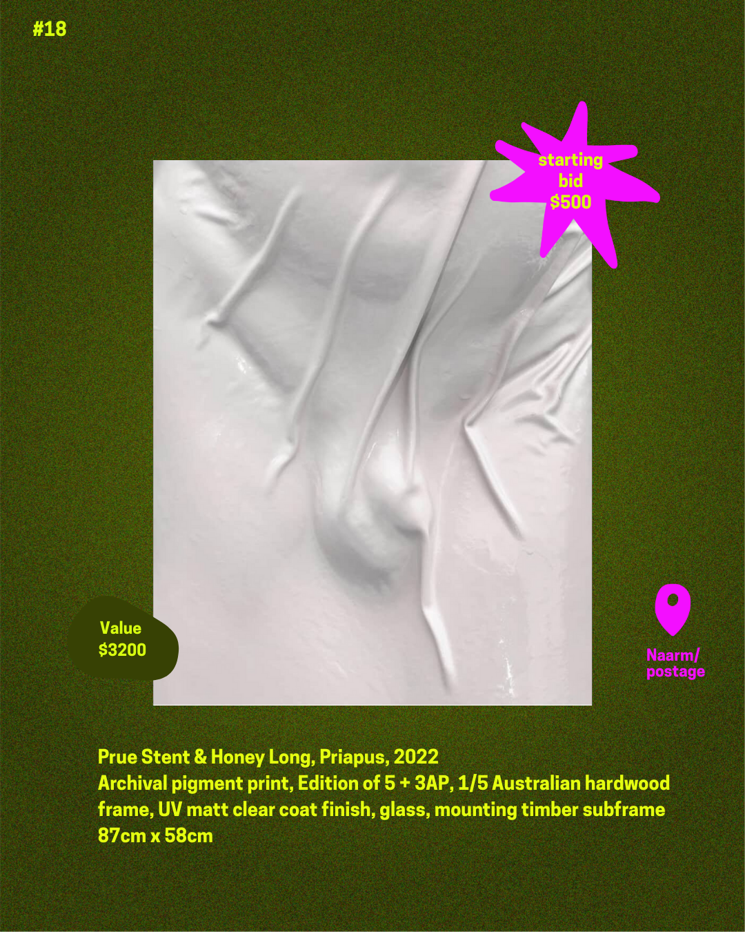 Item 18. Prue Stent & Honey Long, Priapus, Hardwood framed, Archival pigment print. Starting price $500