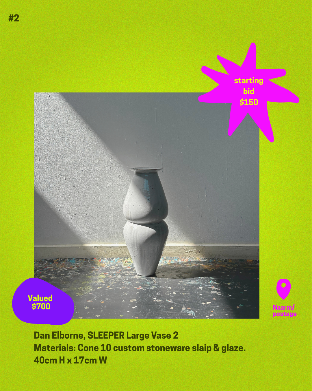 Item 2. Dan Elborne, Sleeper Vase. Starting bid $150