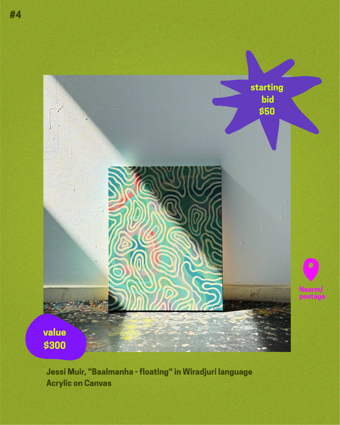 Item 4. Jessie Rebel, Baalmanha Acrylic on Canvas, starting bid $50