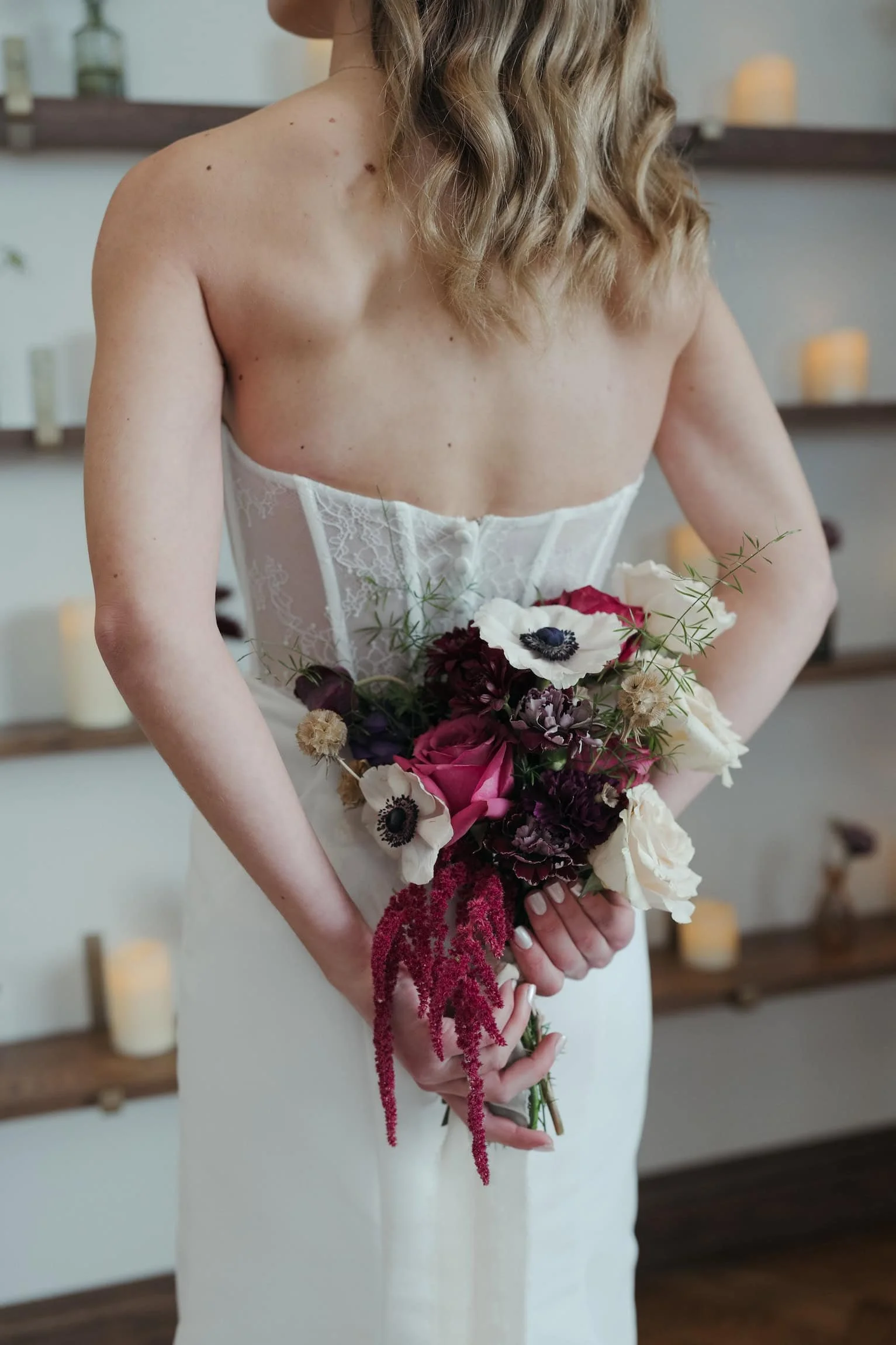 Arizona Bride holding a cascading floral bouquet on her wedding day